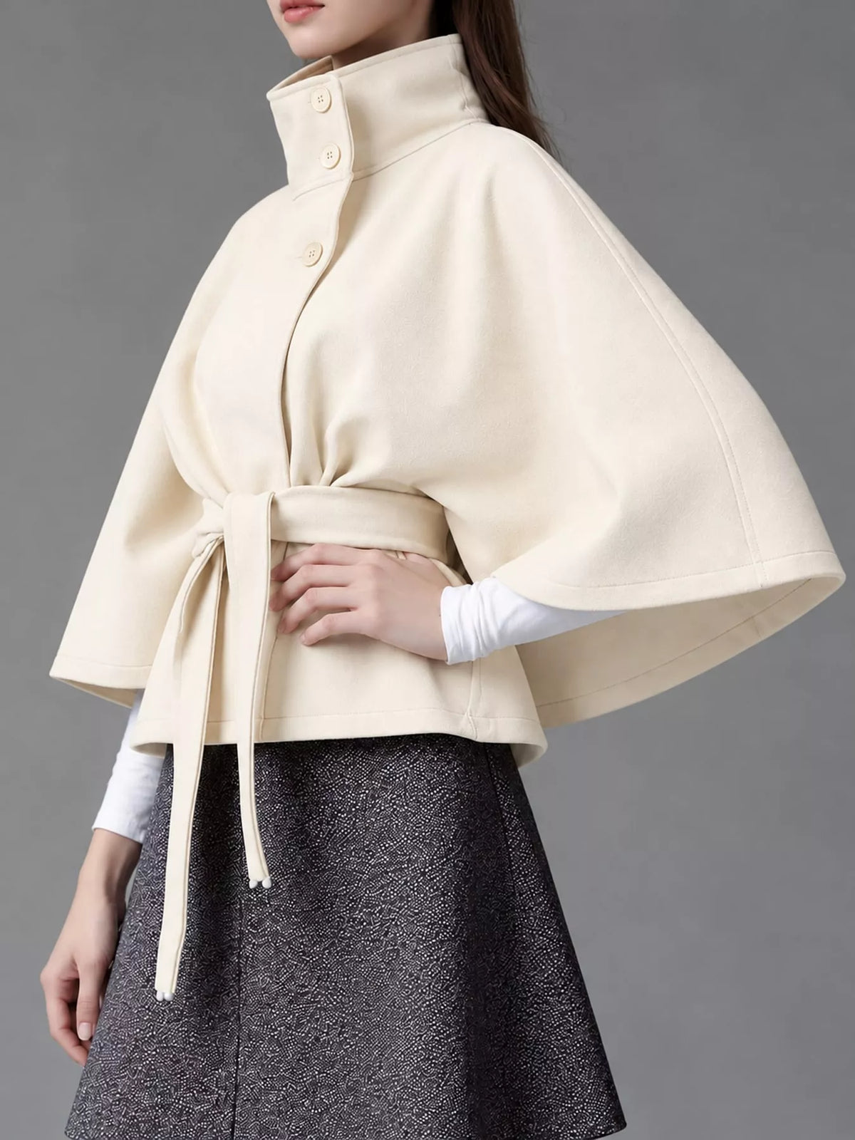 belt button detail outerwear | dropsona polyester 95% - neutral - close-up detail