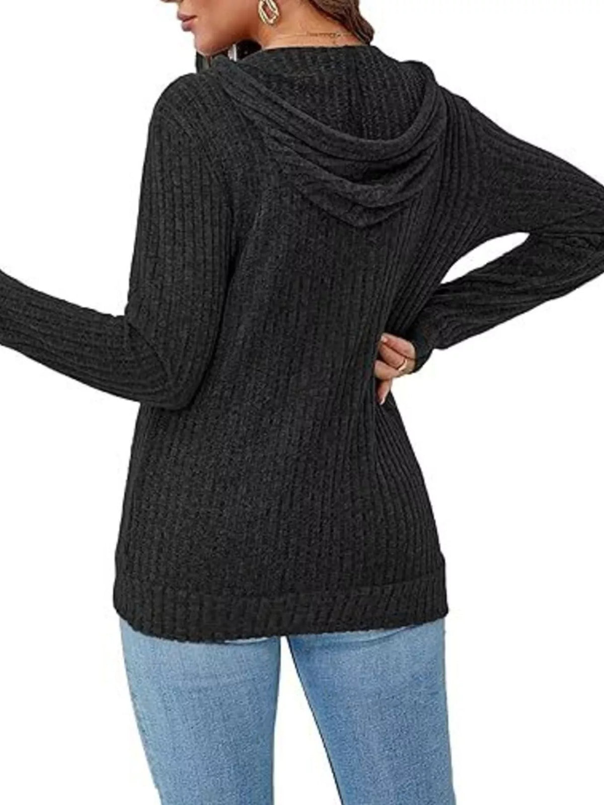 ribbed knit zip-up hooded cardigan | dropsona - neutral - size reference