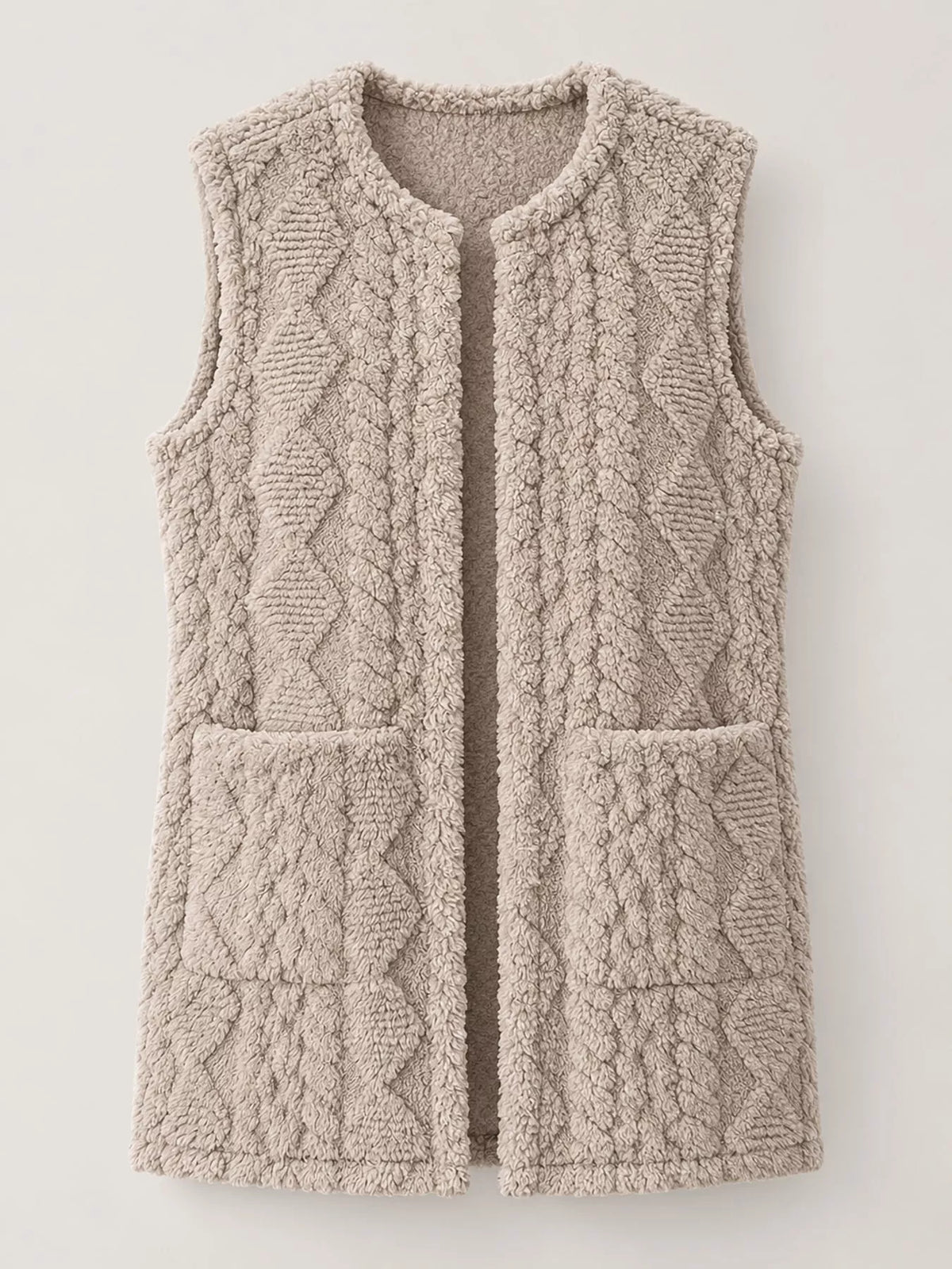 sherpa open front vest coat – pocketed,thermal closure | dropsona - neutral - size reference