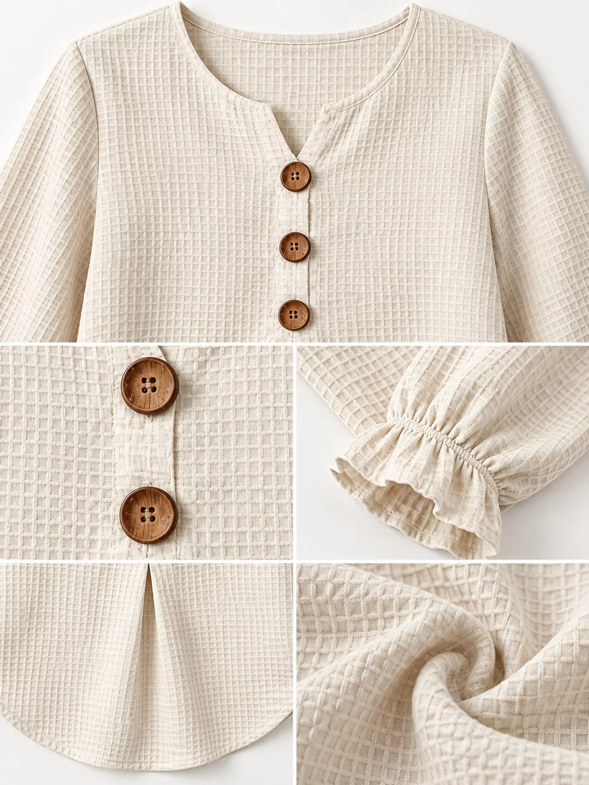 full size waffle knit flounce sleeve blouse plus | dropsona - neutral - size reference