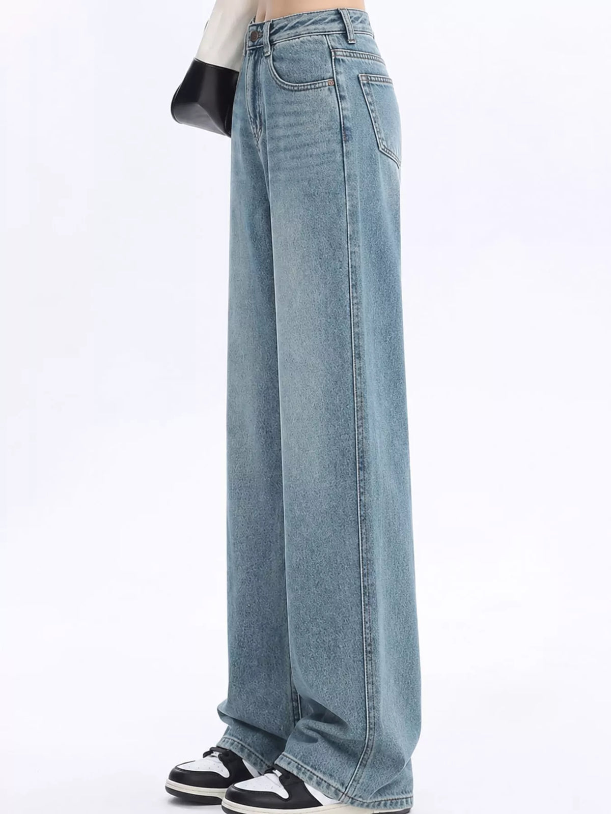 high-waisted vintage wash wide-leg jeans | dropsona - neutral - front view