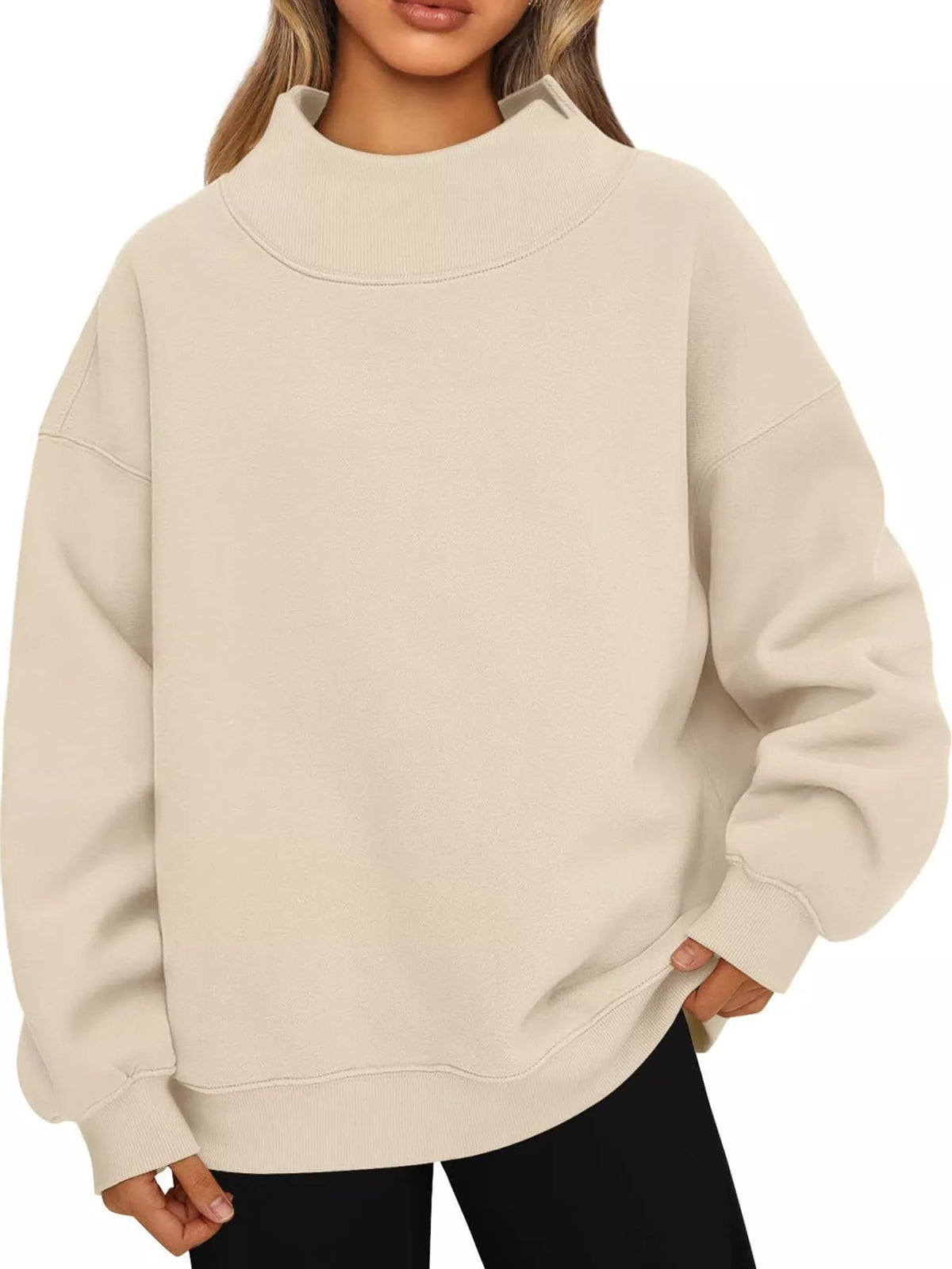 oversized mock neck long sleeve sweatshirt | dropsona - neutral - front view