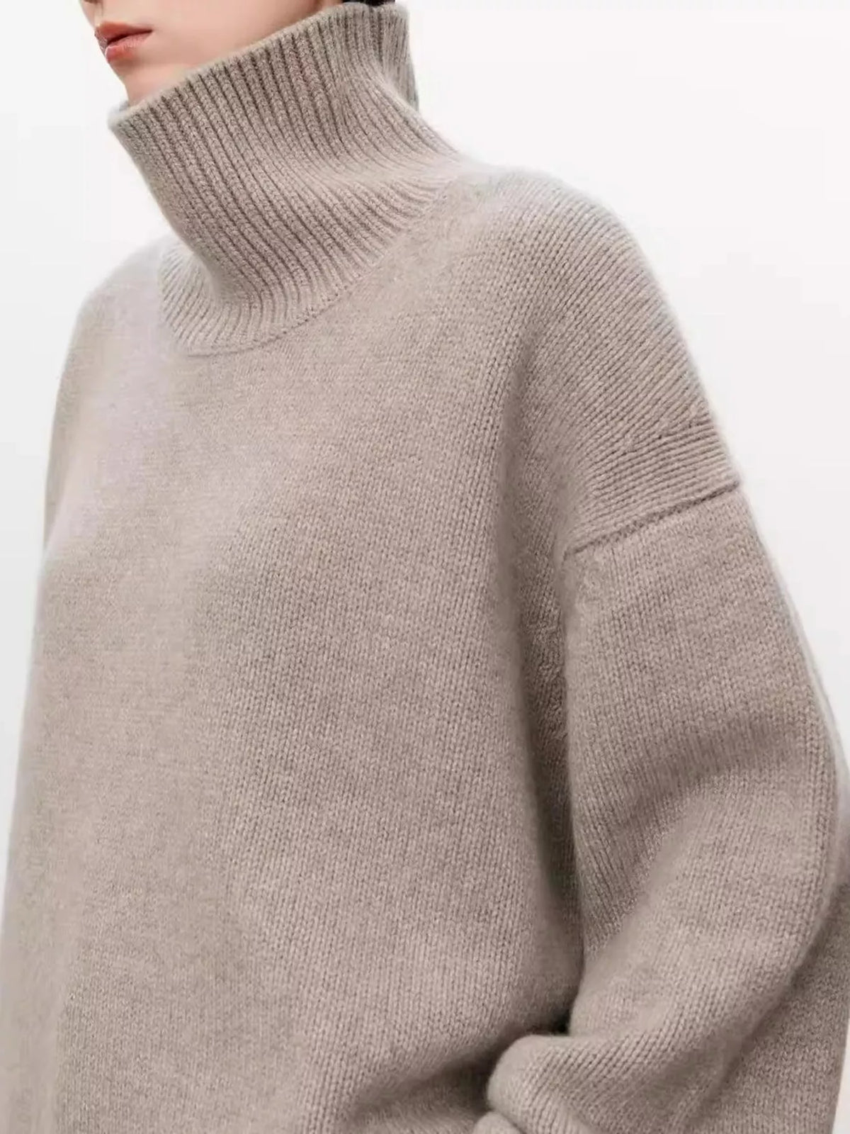 oversized turtleneck wool sweater | dropsona - neutral - material texture