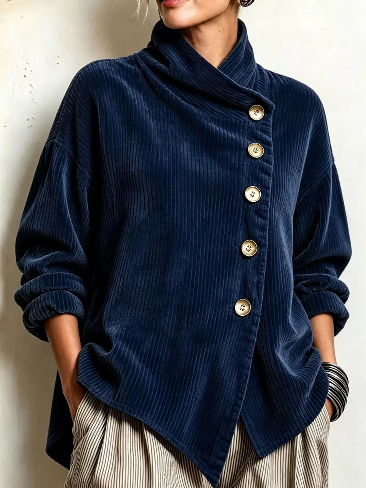 full size asymmetric button-down corduroy jacket plus | dropsona - neutral - packaging