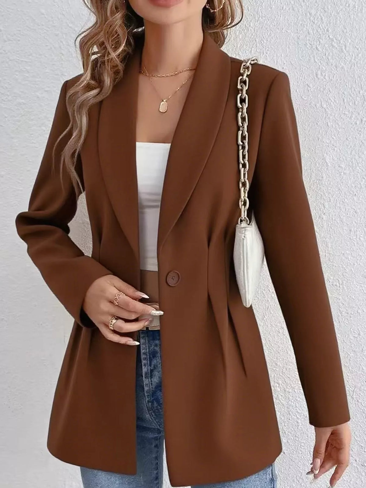 single-button shawl collar blazer | dropsona - neutral - size reference
