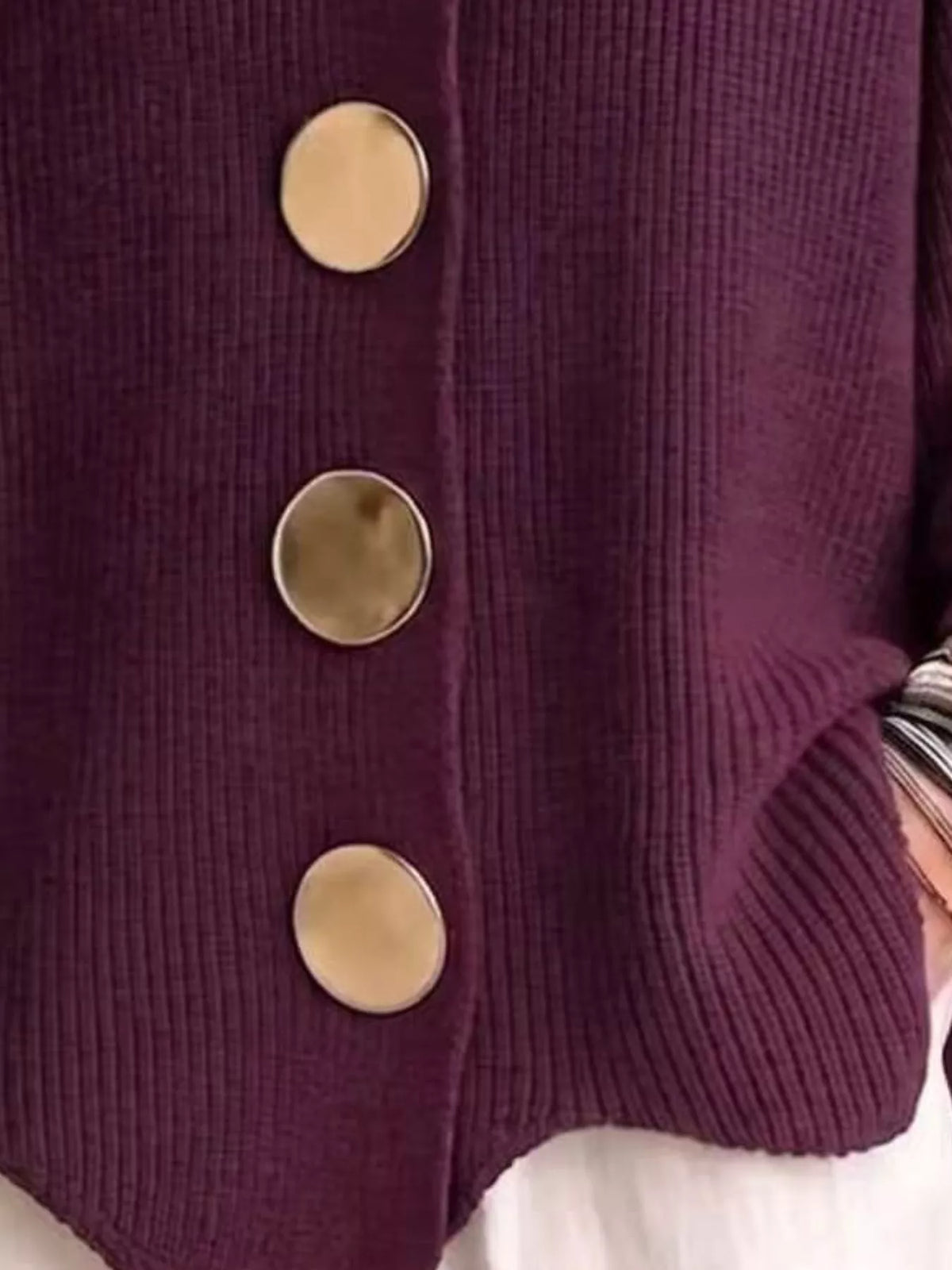 full size ribbed knit gold buttons cardigan plus | dropsona - neutral - close-up detail