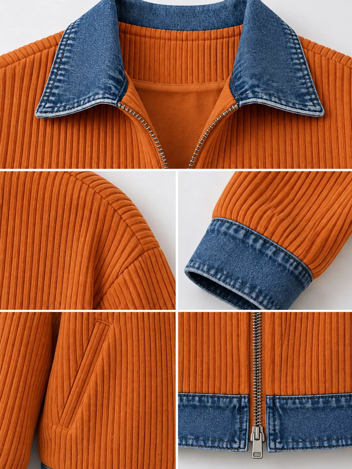 full size denim-collar ribbed knit zip-up jacket plus | dropsona - neutral - packaging