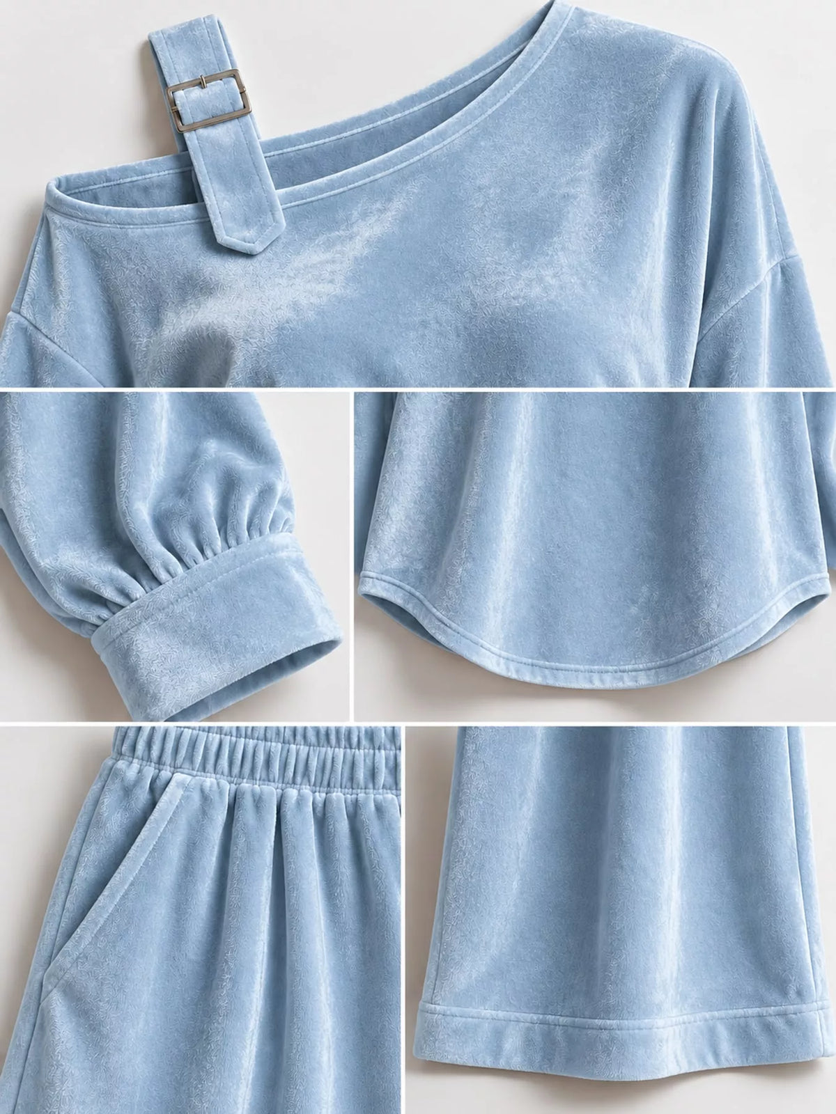 asymmetrical neck top and pants set | dropsona - neutral - front view