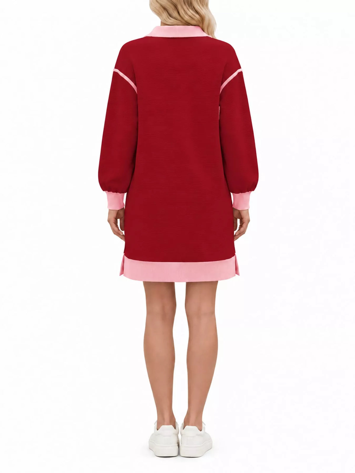 color block quarter-zip sweatshirt dress | dropsona - neutral - usage example