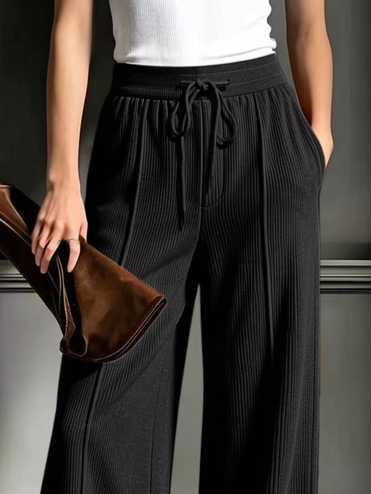 high-waisted wide-leg ribbed corduroy pants | dropsona - neutral - usage example