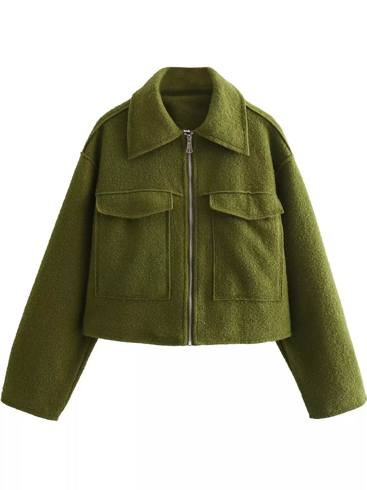 zip up cropped jacket – zipper,pocketed fit | dropsona - neutral - front view
