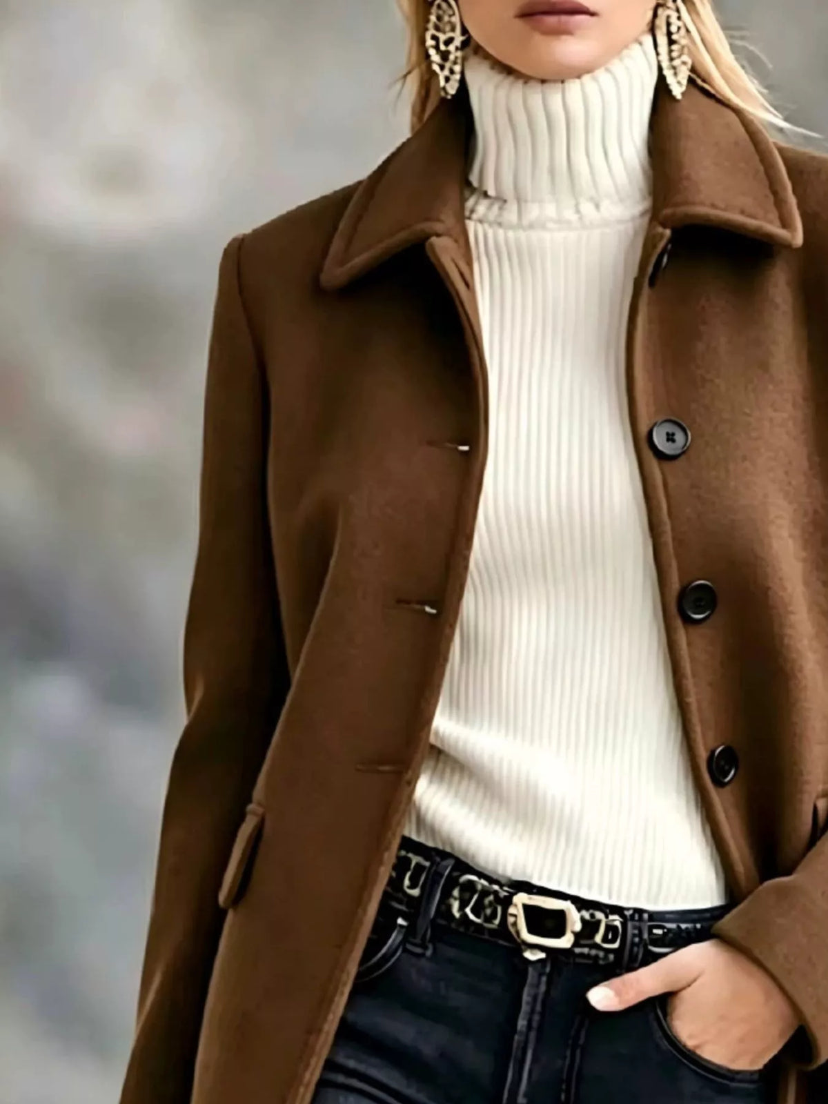 button up collared neck coat | dropsona - neutral - material texture