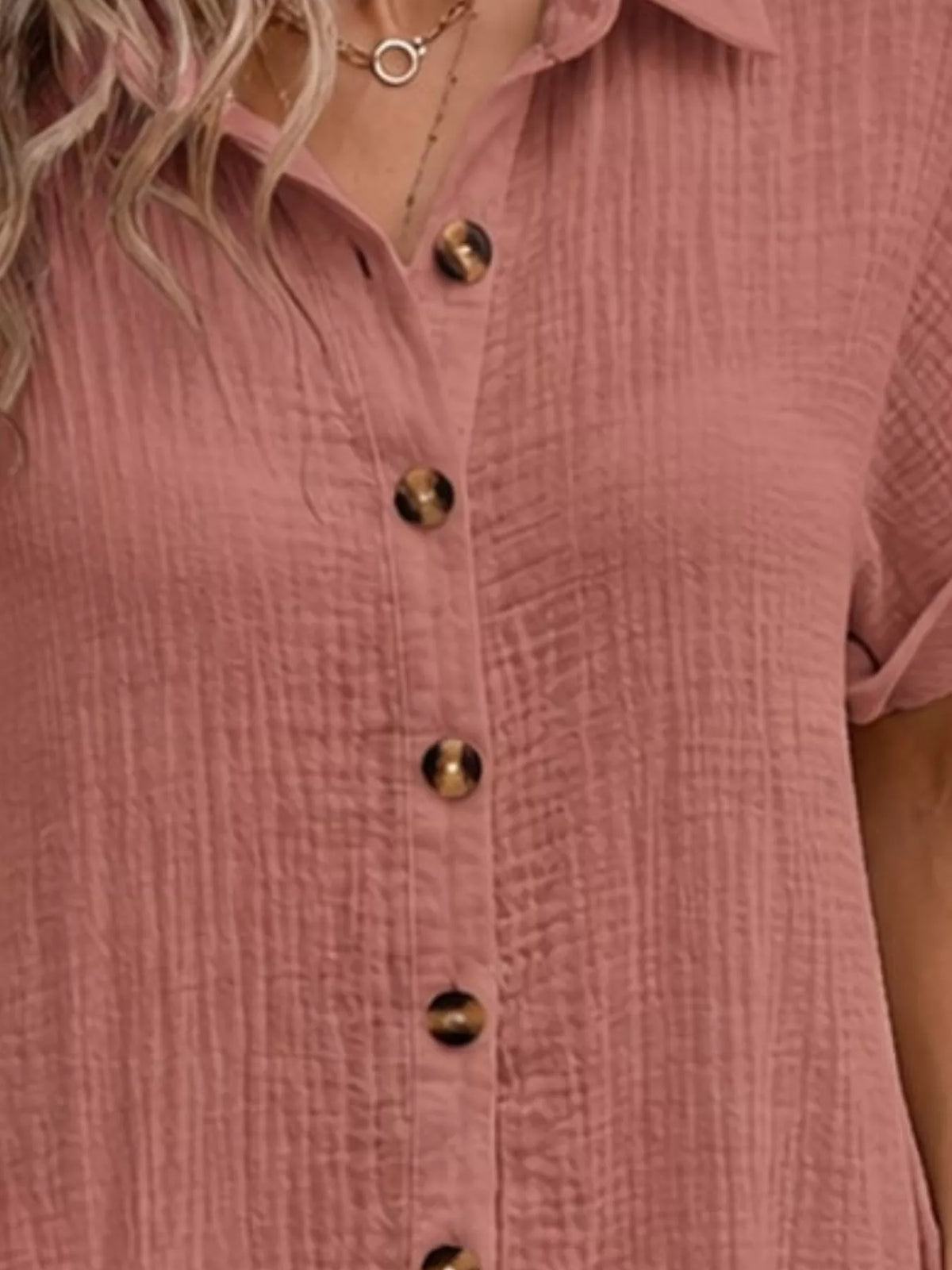 full size button-down textured shirt dress with | dropsona - neutral - front view