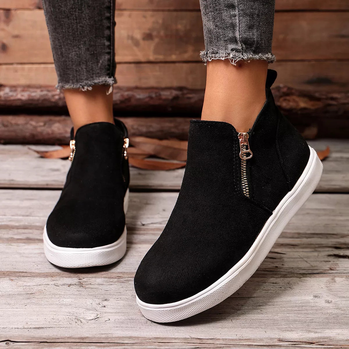 side zipper flat sneakers – modern steps | dropsona - neutral - material texture