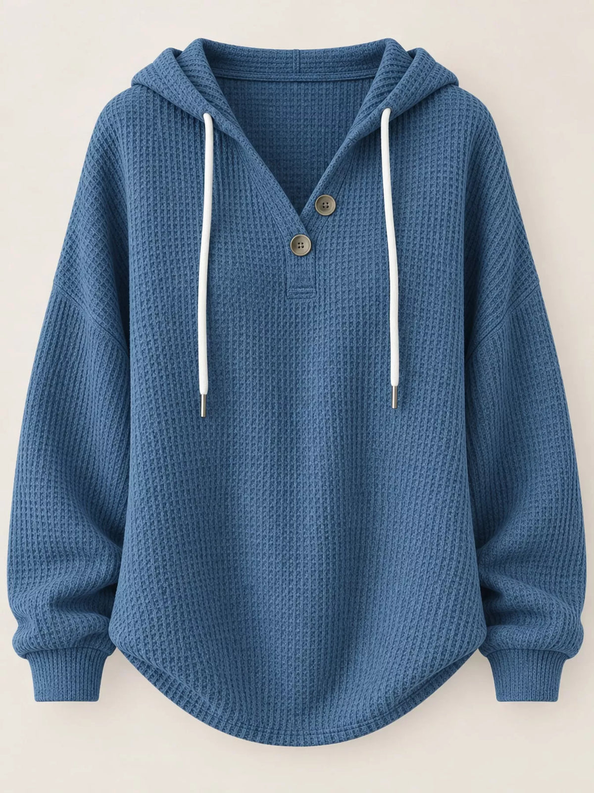 full size waffle knit button detail hoodie plus | dropsona - neutral - usage example