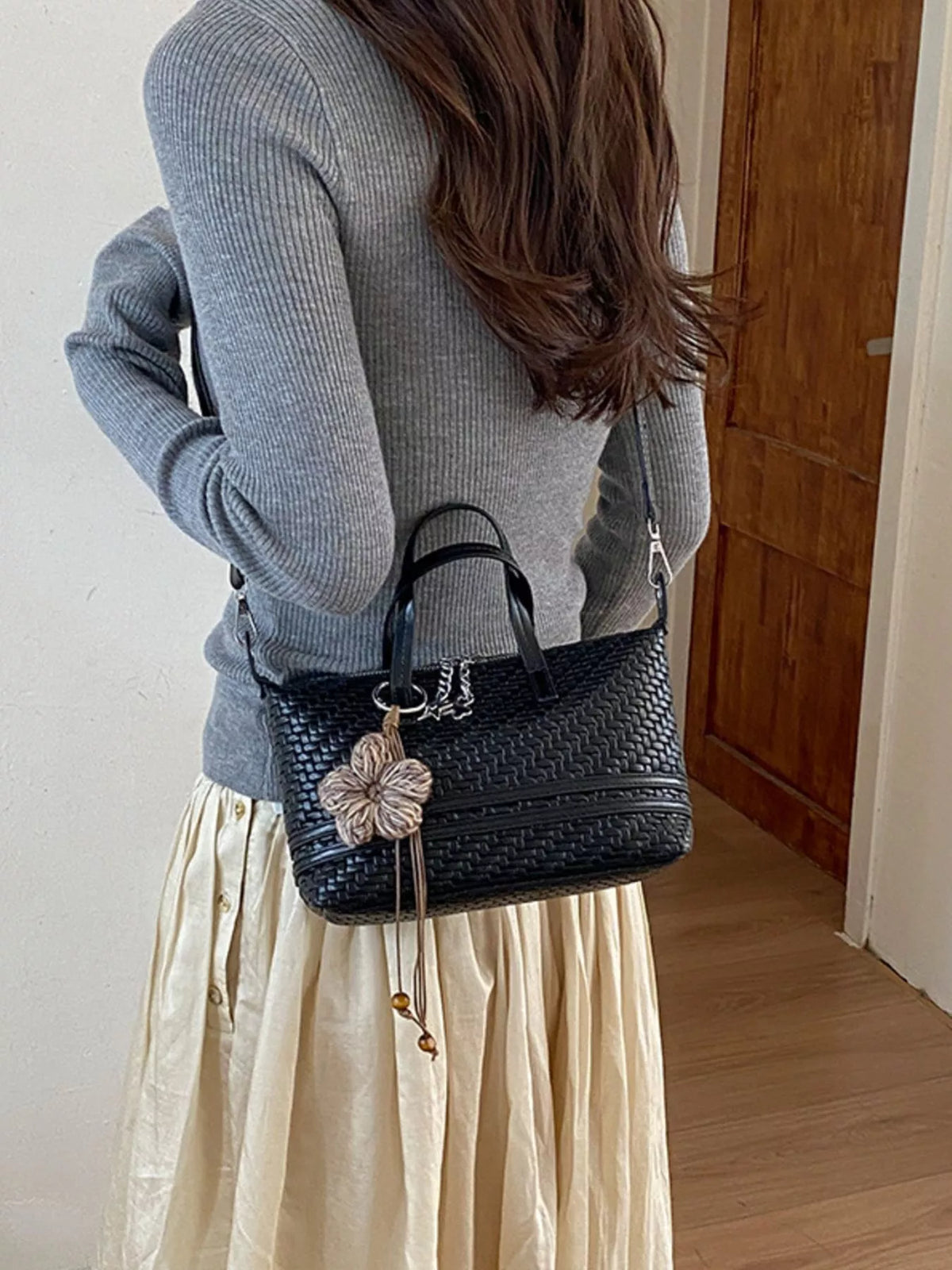 woven texture crossbody bag – stylish sling | dropsona - neutral - front view