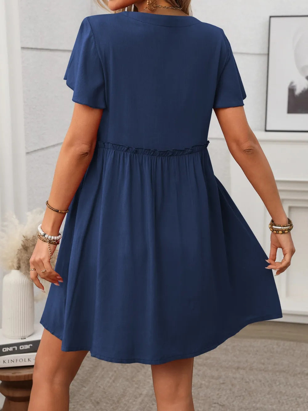 button front flutter sleeve dress - material texture