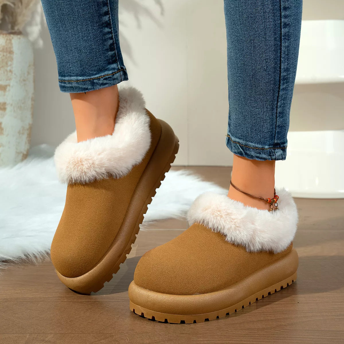 round toe plush-lined boots – dear monkey | dropsona - neutral - front view