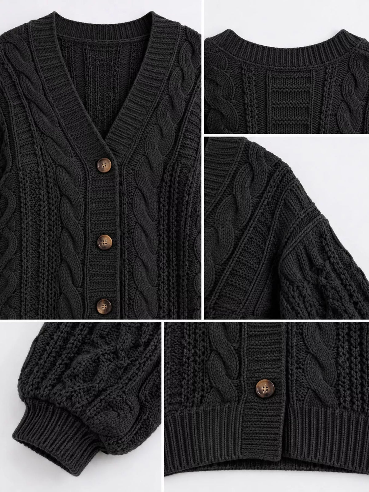 cable knit button-down cardigan | dropsona - neutral - close-up detail