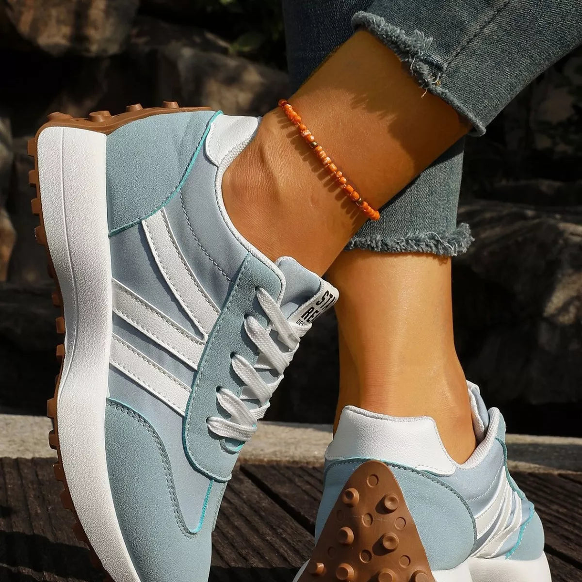 round toe lace up sneakers – modern steps | dropsona - neutral - front view