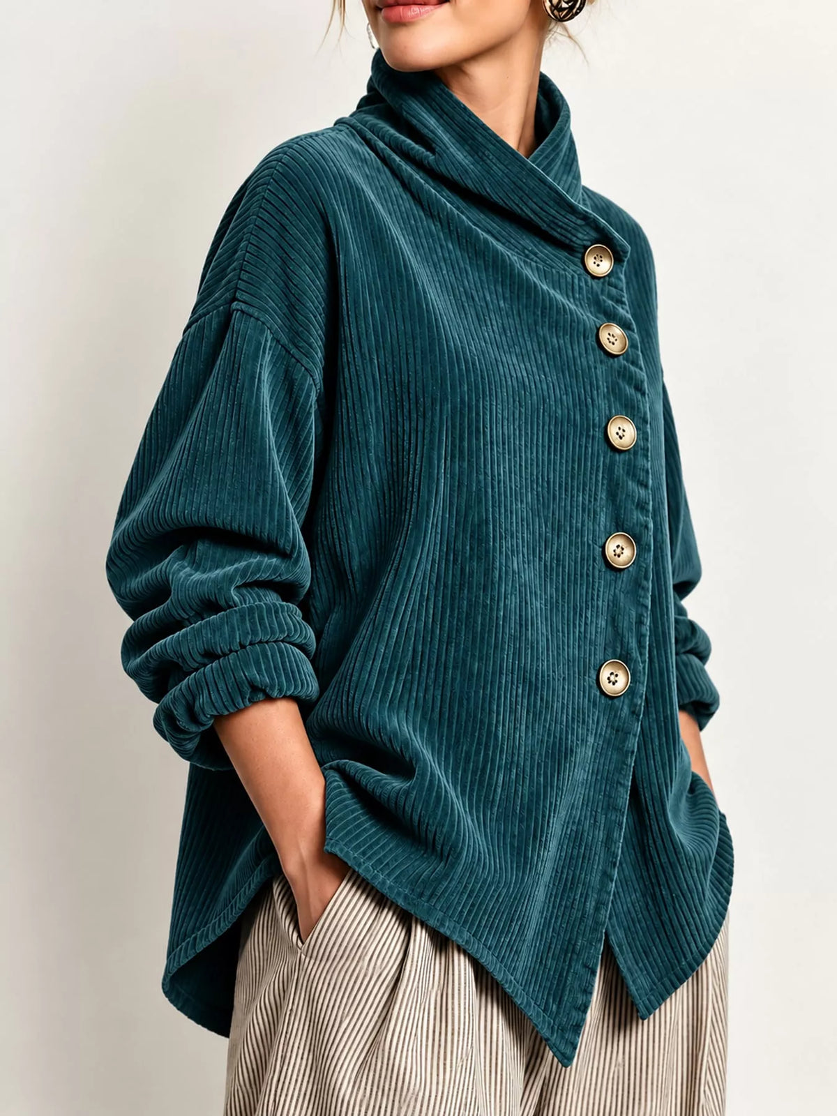 full size asymmetric button-down corduroy jacket plus | dropsona - neutral - packaging