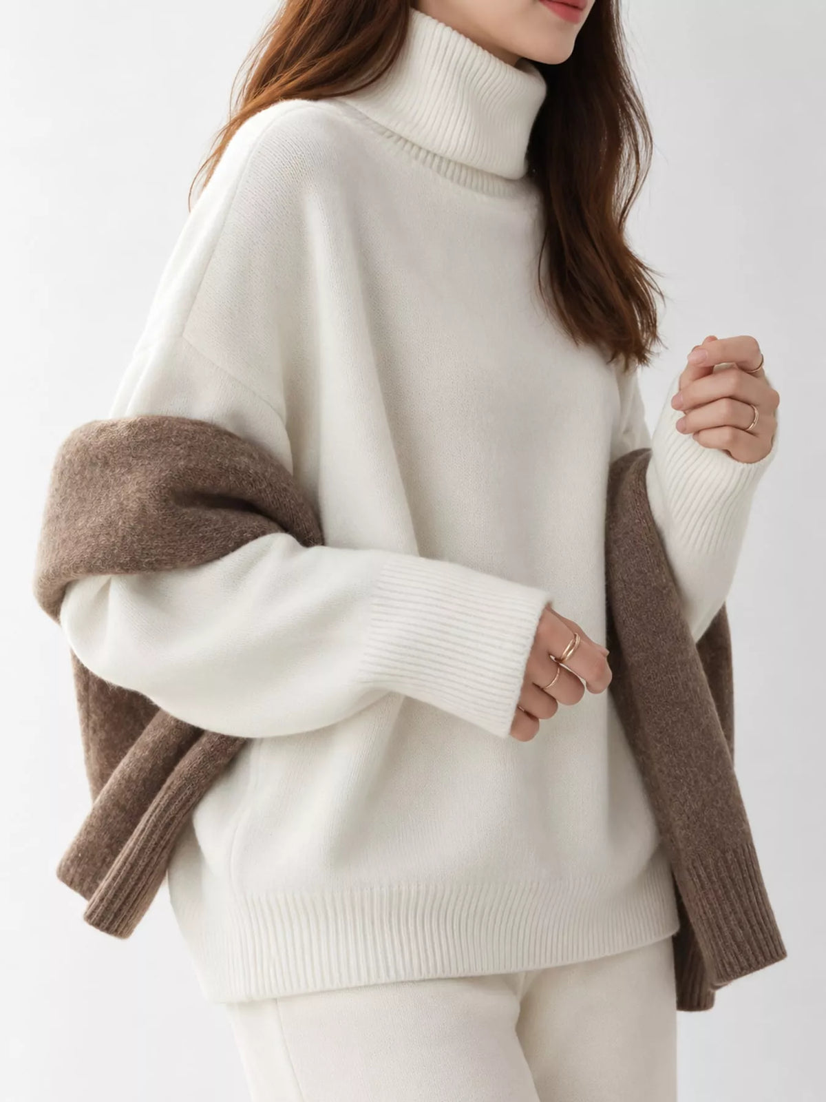 turtleneck dropped shoulder sweater | dropsona - neutral - packaging