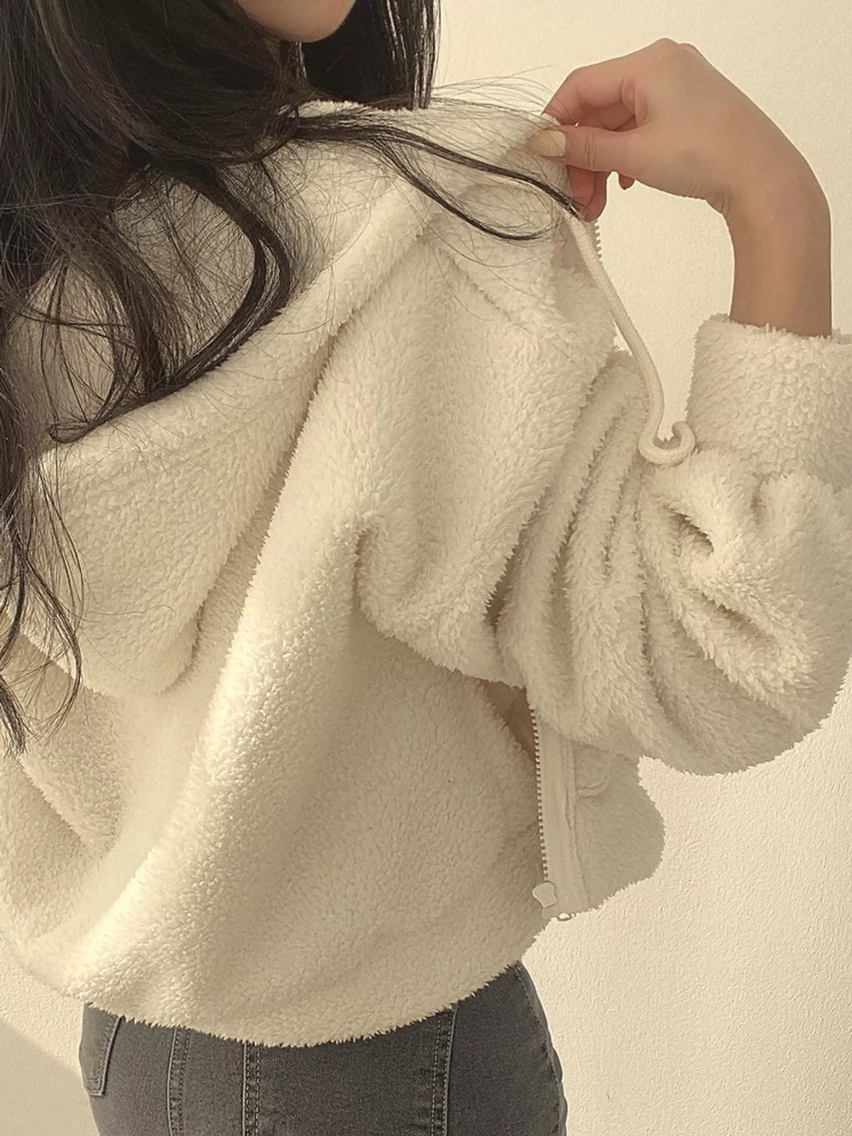 oversized sherpa zip-up hoodie | dropsona - neutral - packaging