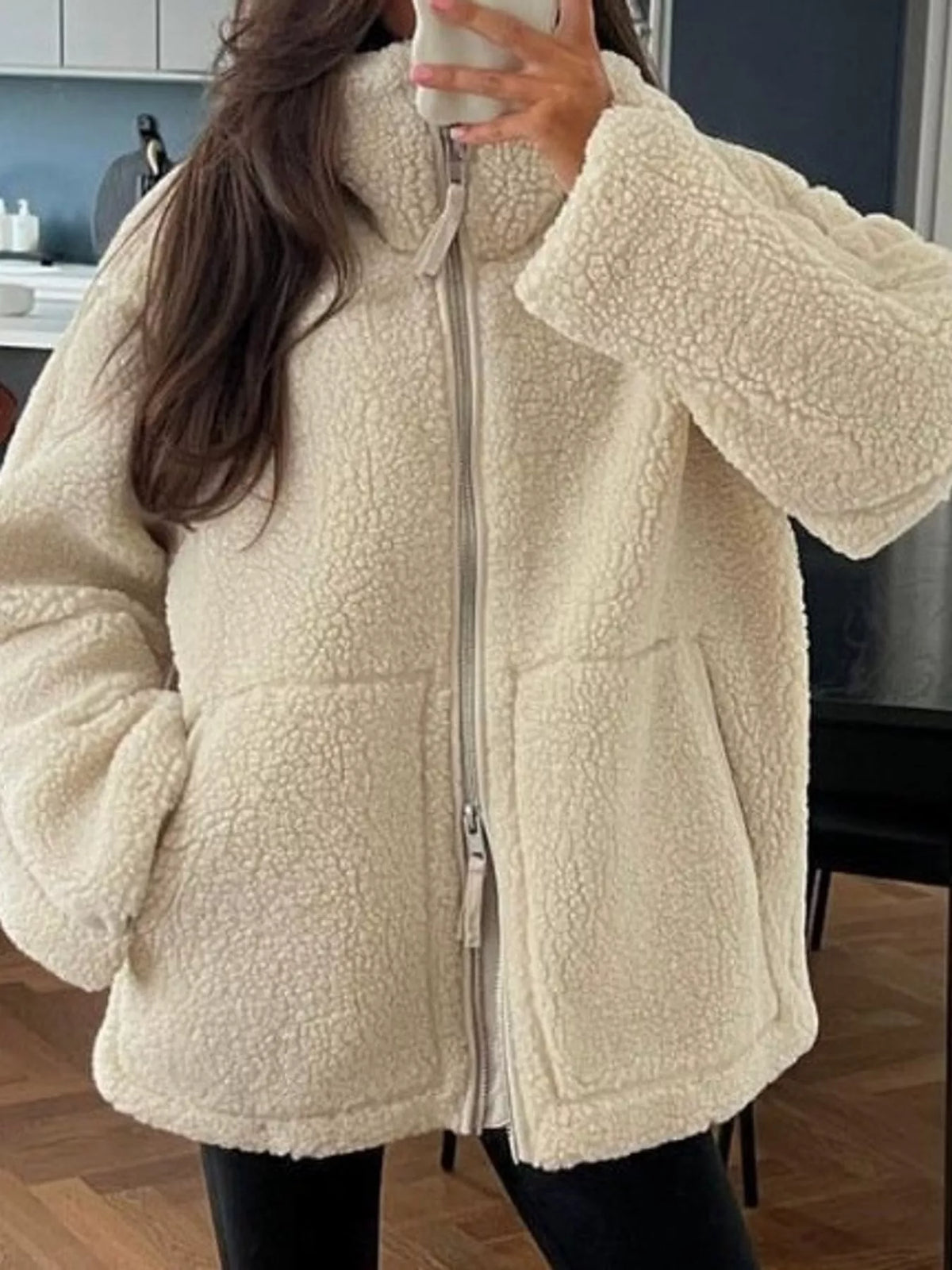 sherpa zip-up outerwear | dropsona - neutral - everyday use