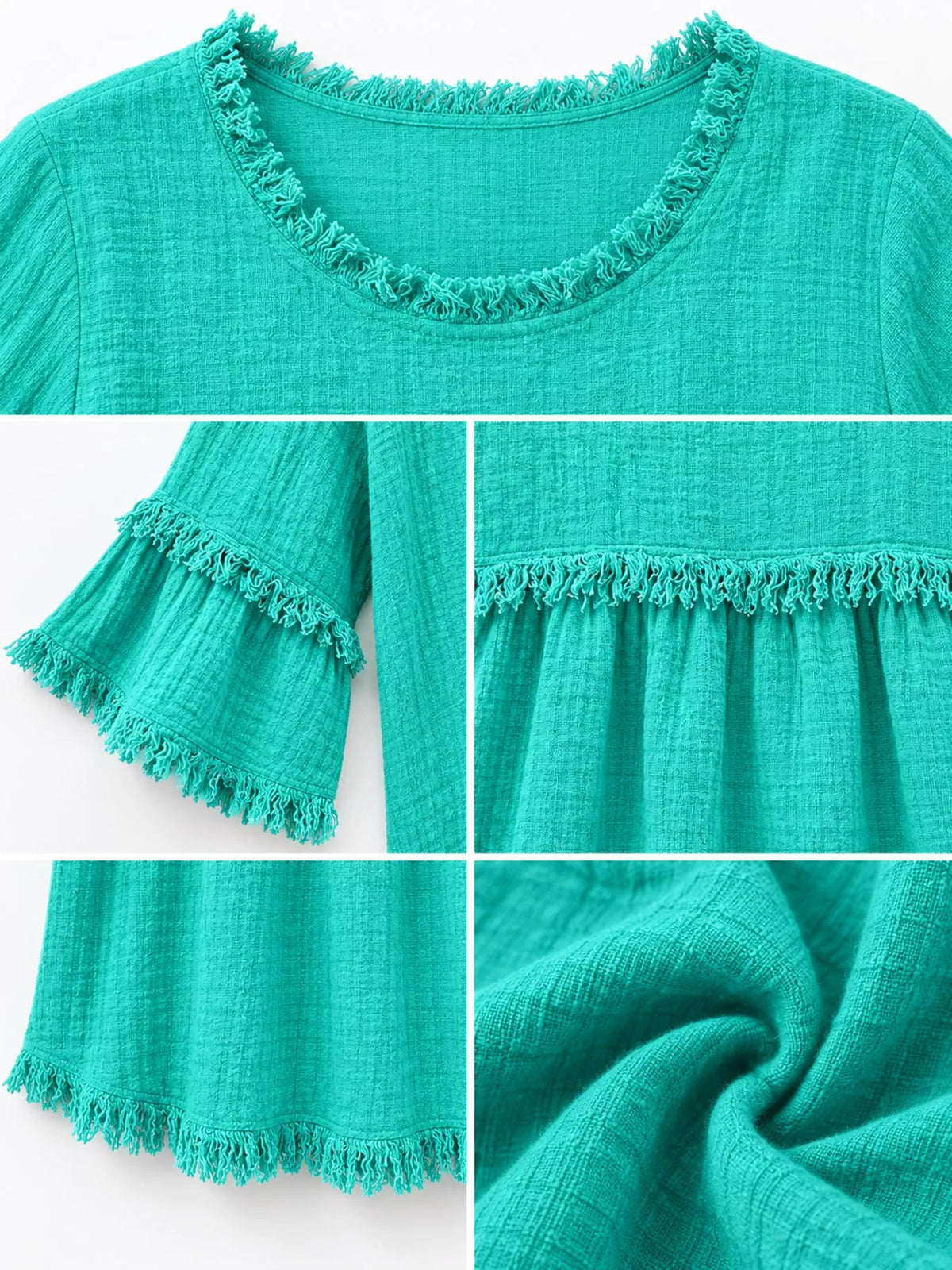 full size frayed edge textured blouse plus | dropsona - neutral - close-up detail