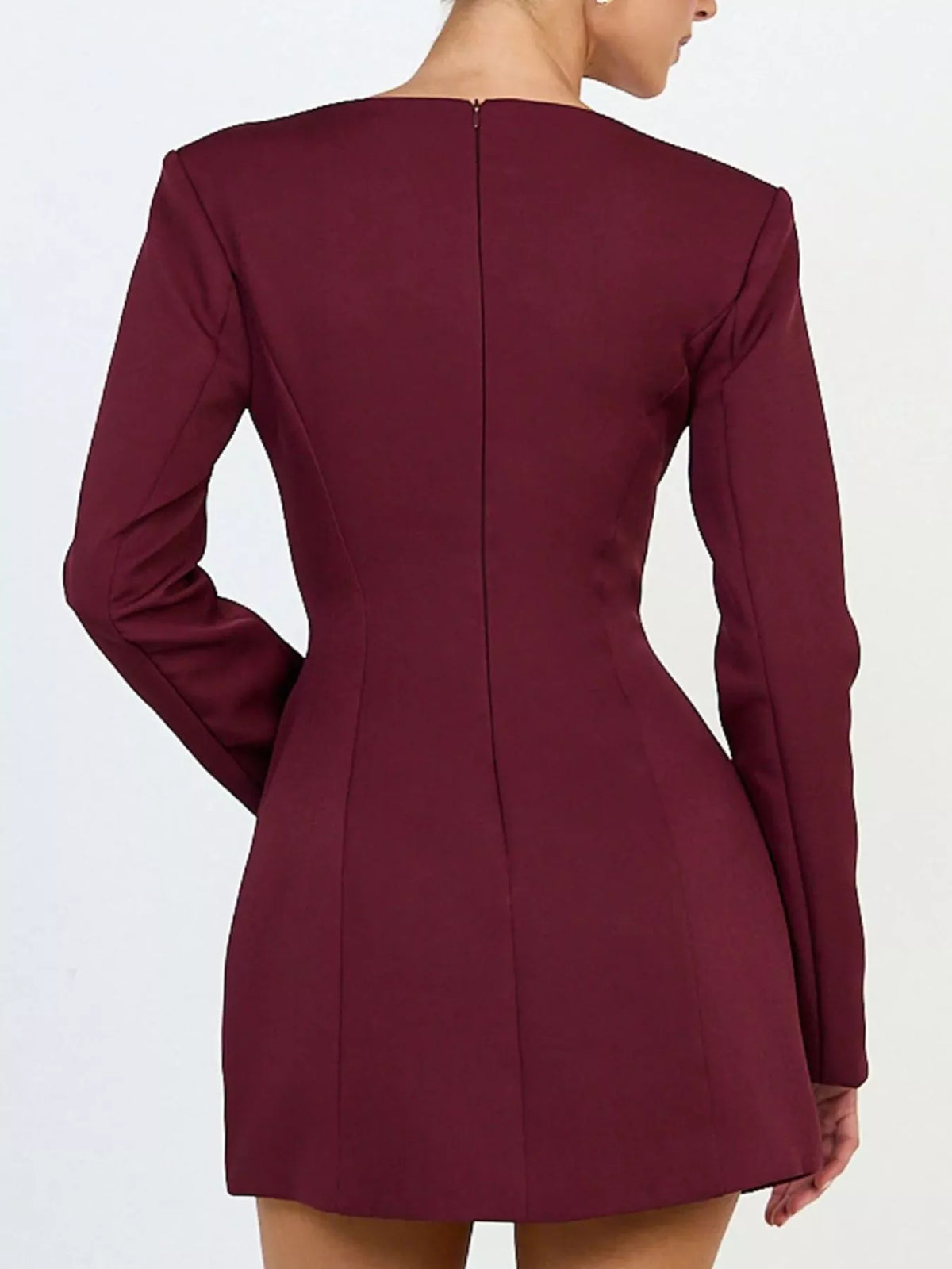 deep v-neck button-down blazer dress – buttoned,zipper | dropsona - neutral - material texture