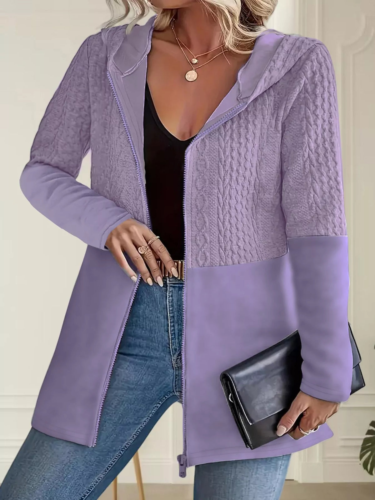 full size textured hooded zip-up jacket plus | dropsona - neutral - packaging