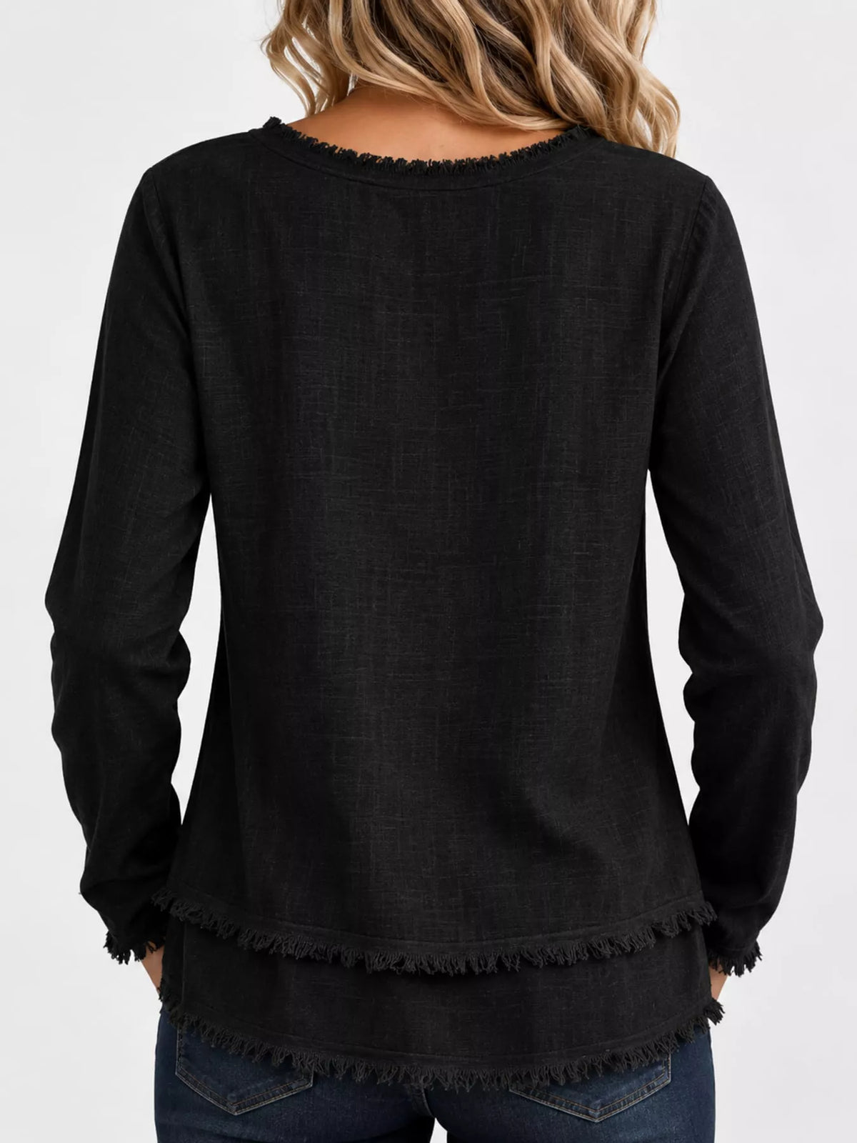 full size frayed hem v-neck blouse plus | dropsona - neutral - packaging