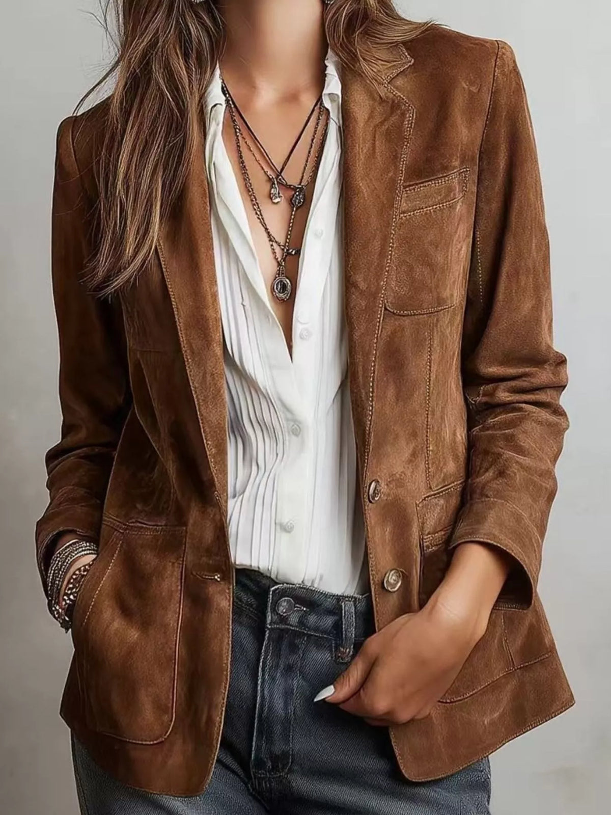 full size lapel collar button up blazer plus | dropsona - neutral - size reference