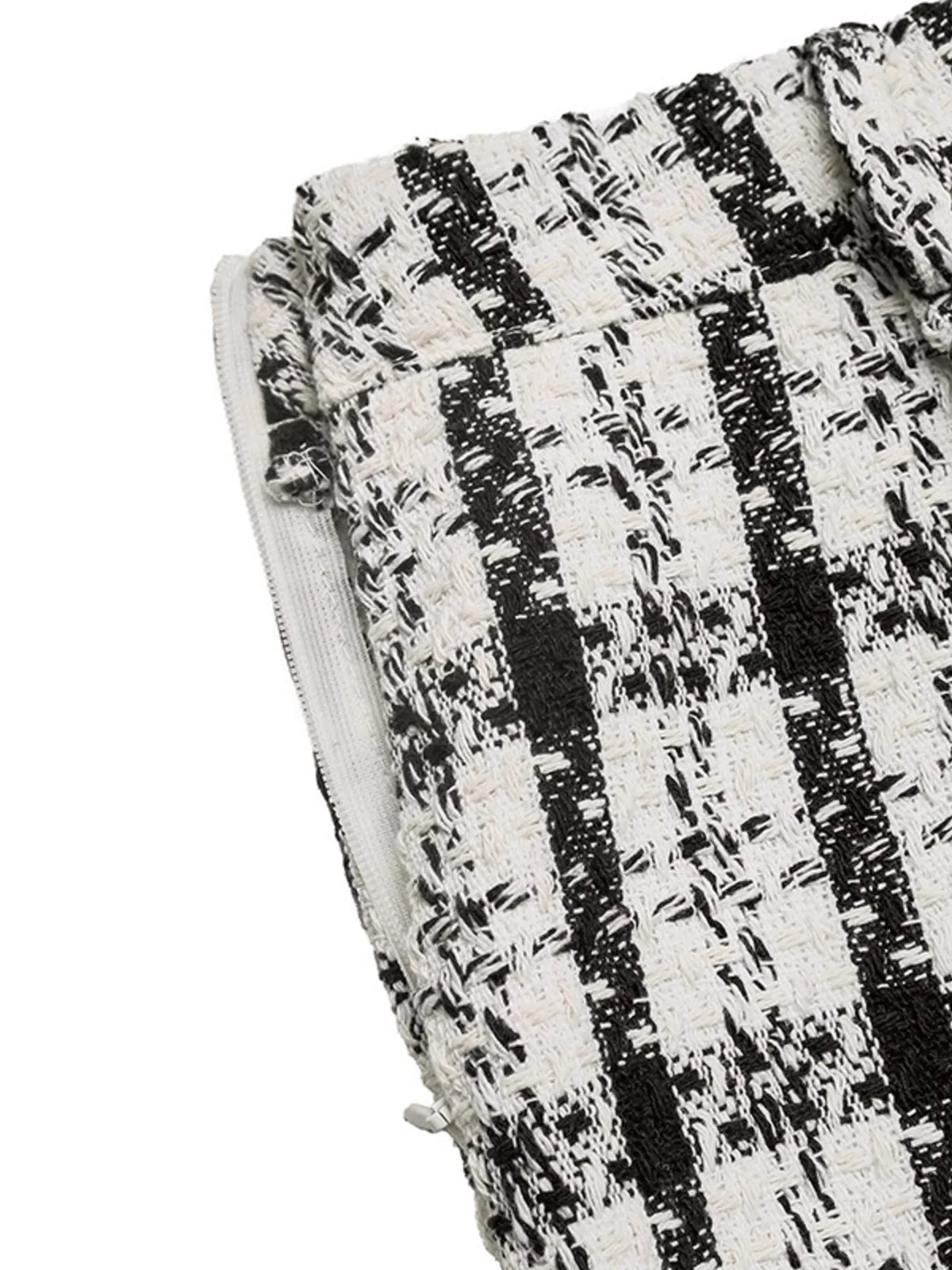 high-waisted tweed plaid midi skirt | dropsona - neutral - close-up detail