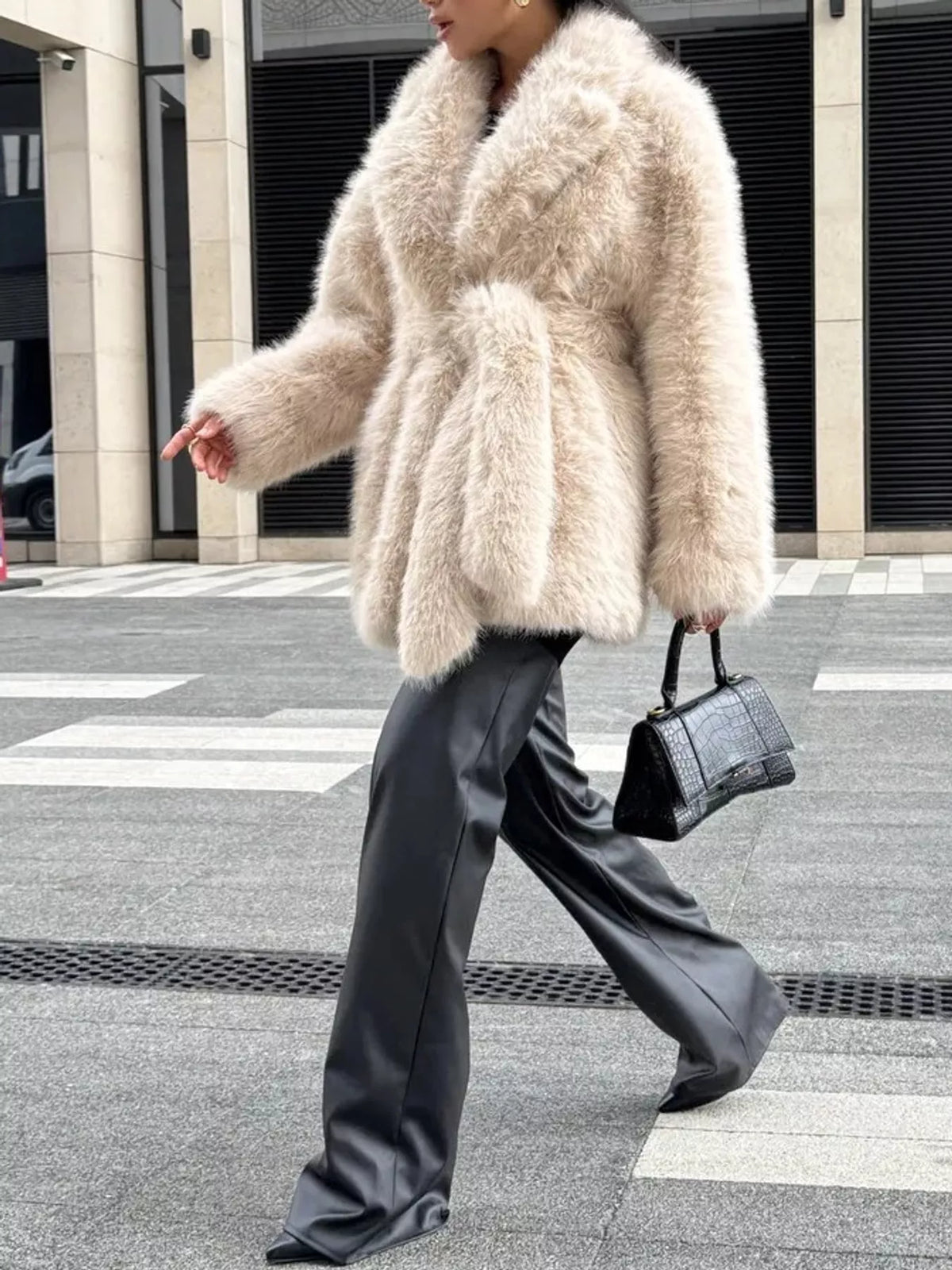 faux fur belted winter outerwear – thermal fit | dropsona - neutral - usage example