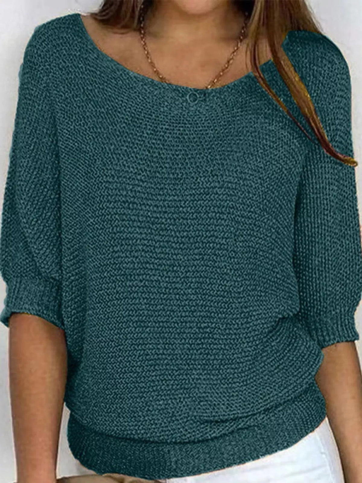 full size boat neck 3/4 sleeve sweater plus | dropsona - neutral - size reference