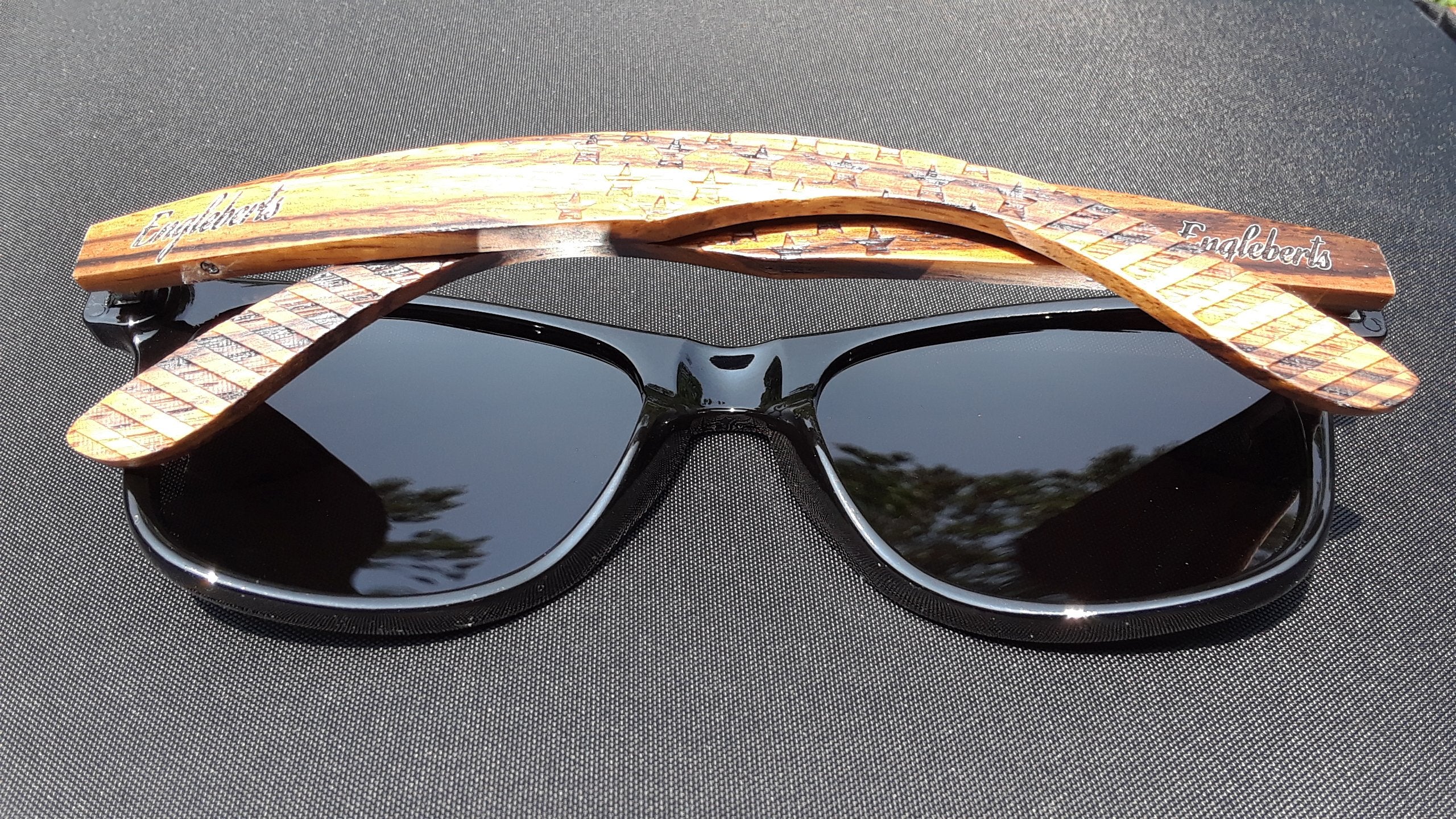 zebrawood sunglasses, stars and bars with wooden case, | dropsona - neutral - material texture