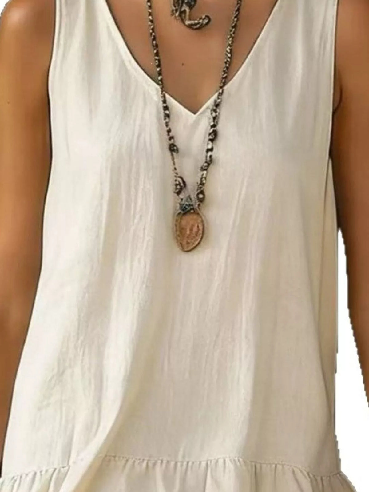 full size ruffled hem v-neck sleeveless dress plus size - material texture