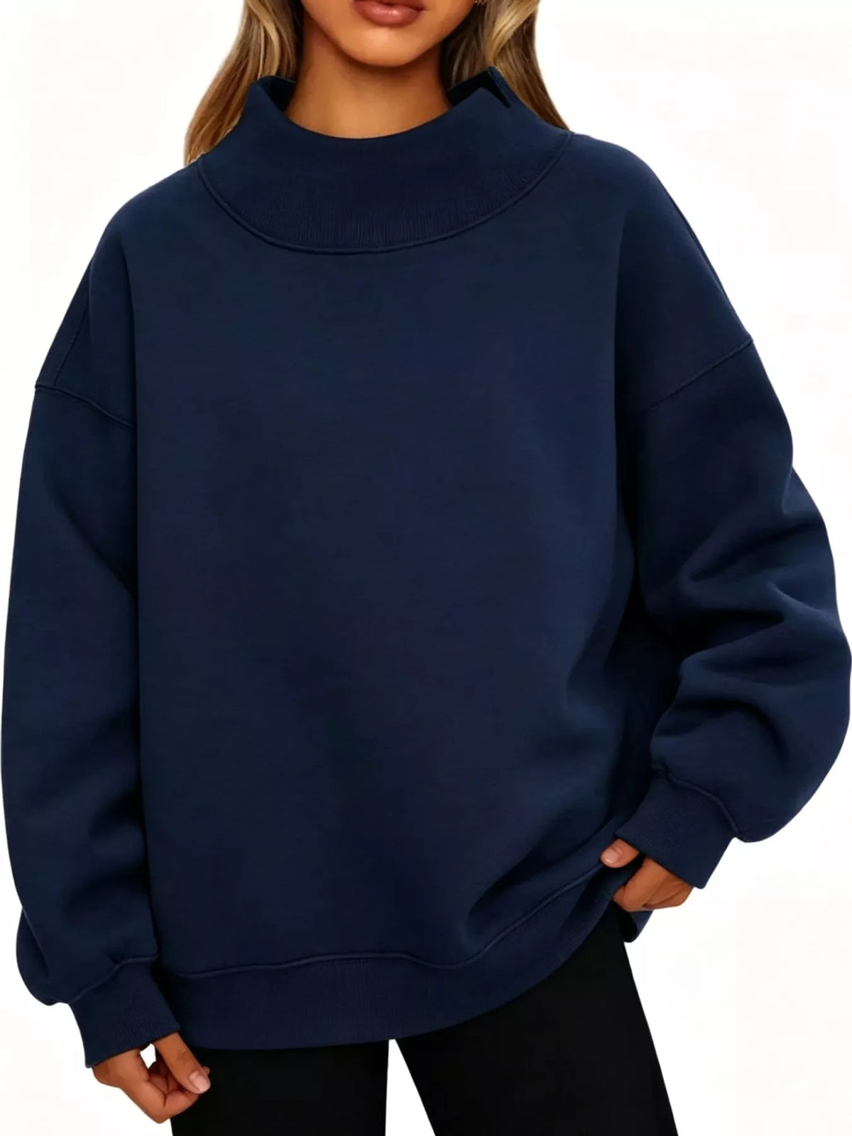 oversized mock neck long sleeve sweatshirt | dropsona - neutral - packaging