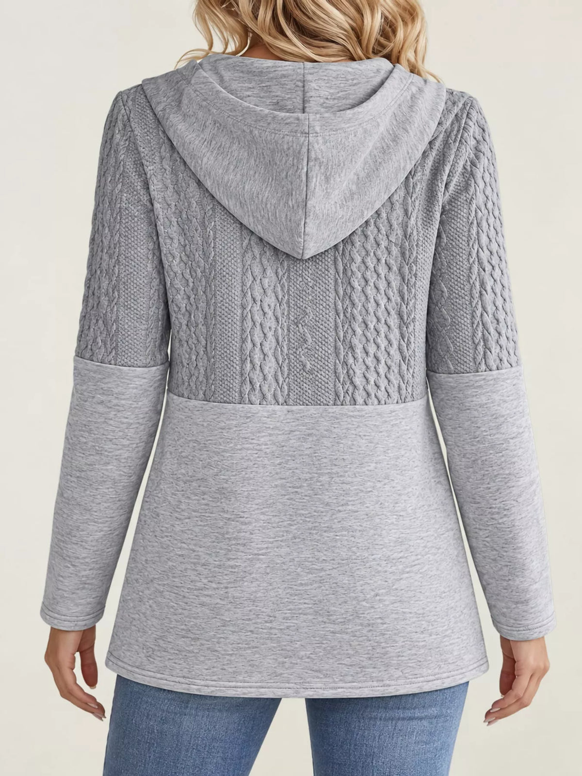 full size hooded zip-up jacket plus | dropsona - neutral - close-up detail
