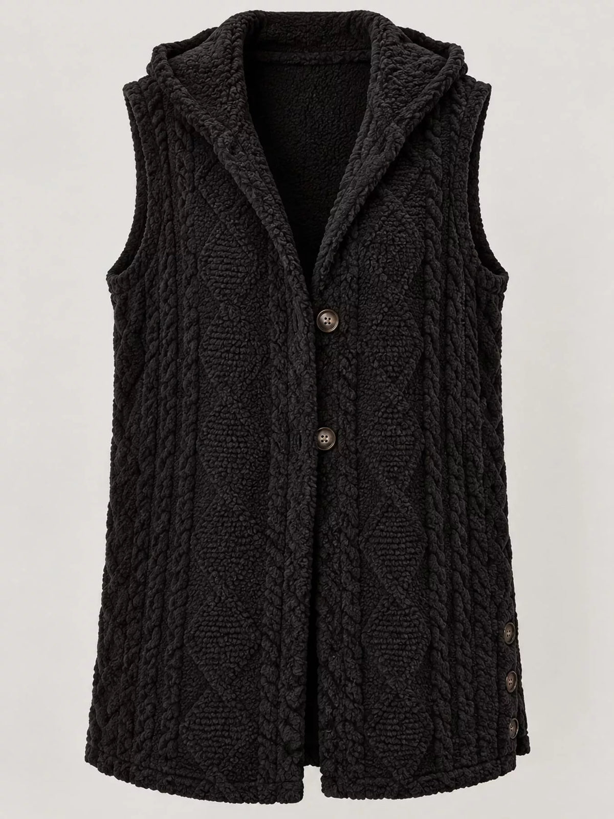 hooded sherpa vest coat – buttoned,thermal closure | dropsona - neutral - material texture