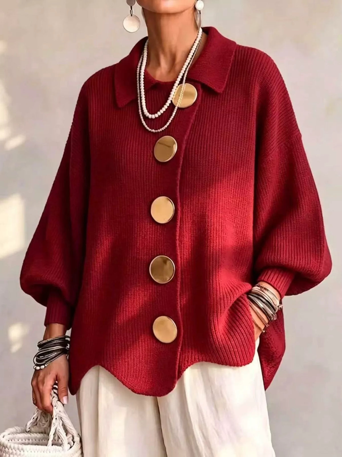 full size ribbed knit gold buttons cardigan plus | dropsona - neutral - everyday use