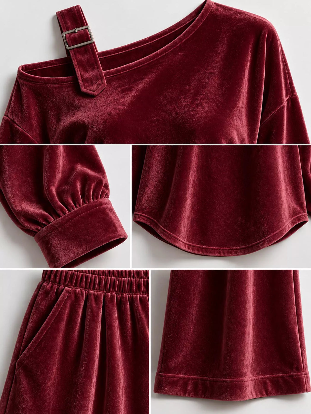 asymmetrical neck top and pants set | dropsona - neutral - packaging