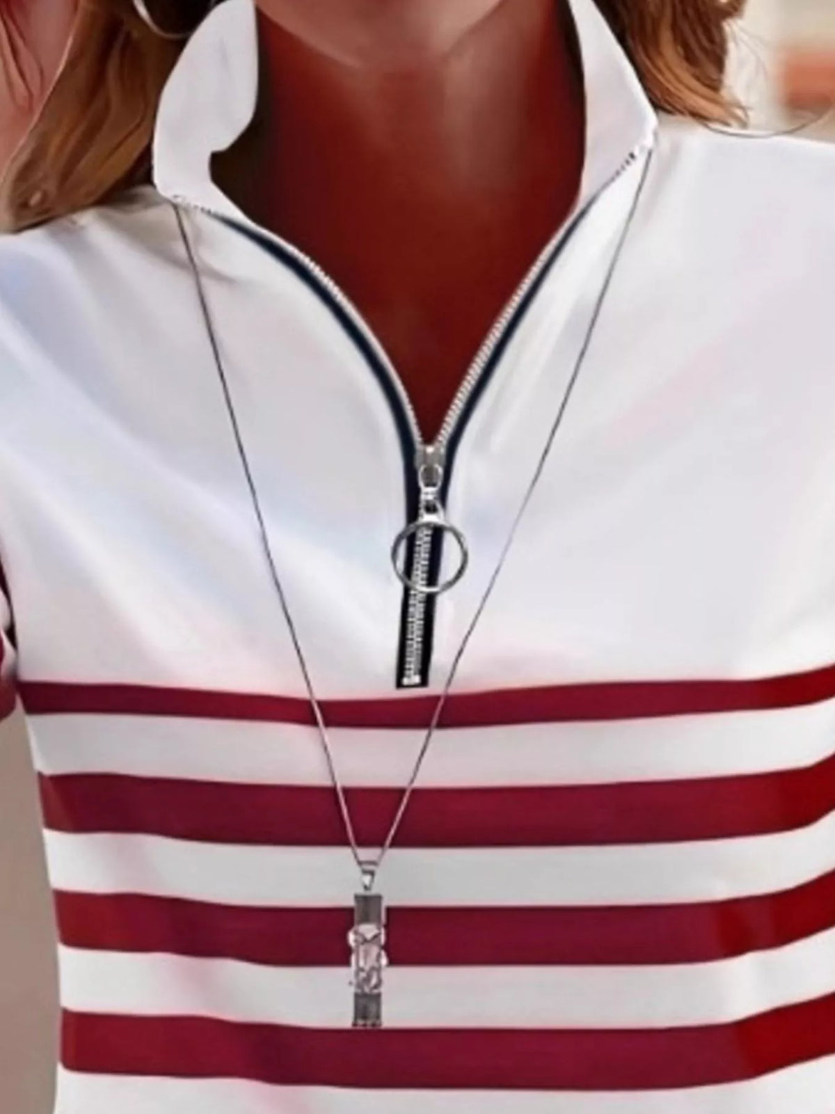 quarter-zip striped long sleeve t-shirt | dropsona - neutral - front view