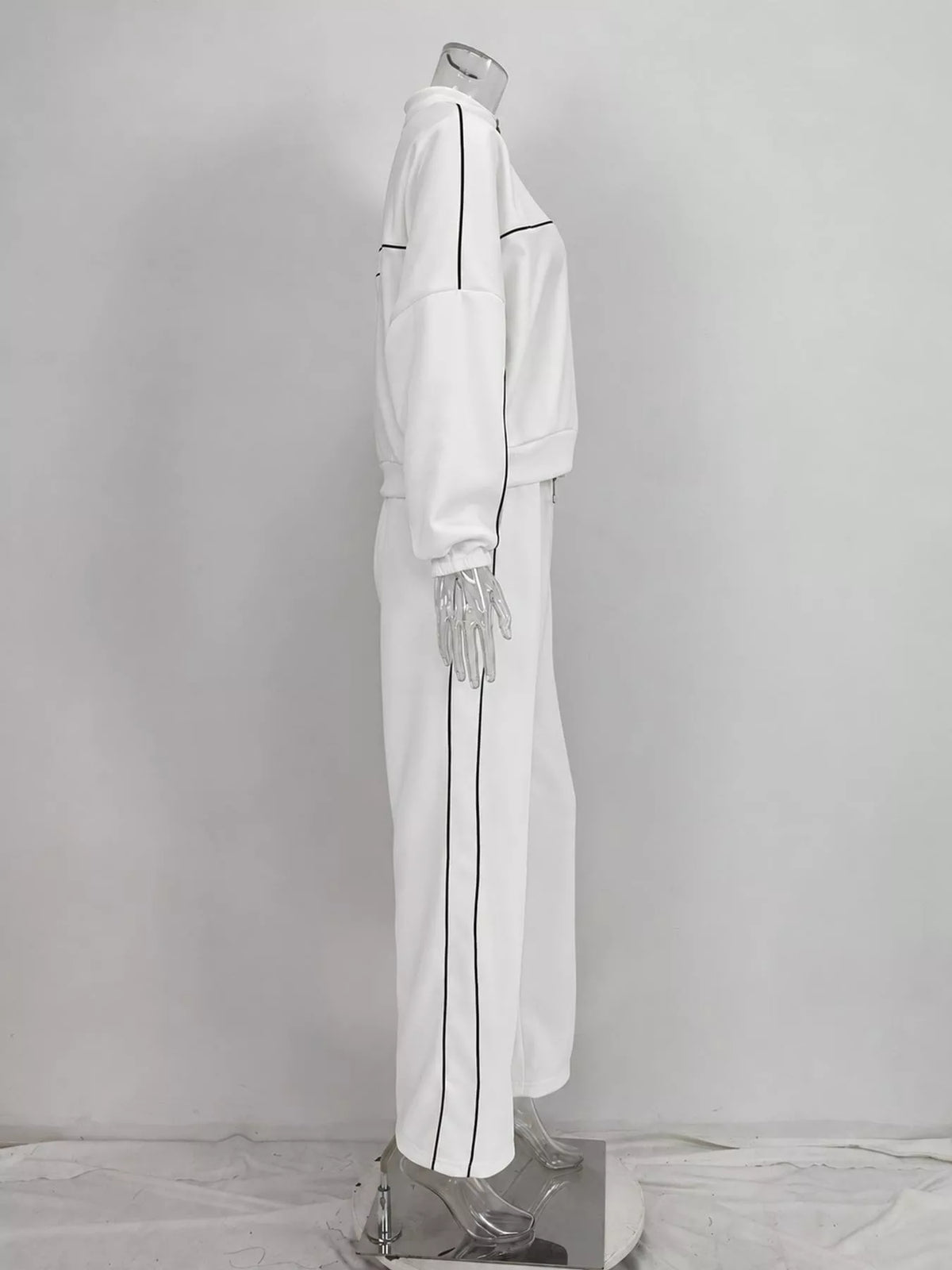 full size zip-up jacket and wide-leg pants set plus | dropsona - neutral - usage example