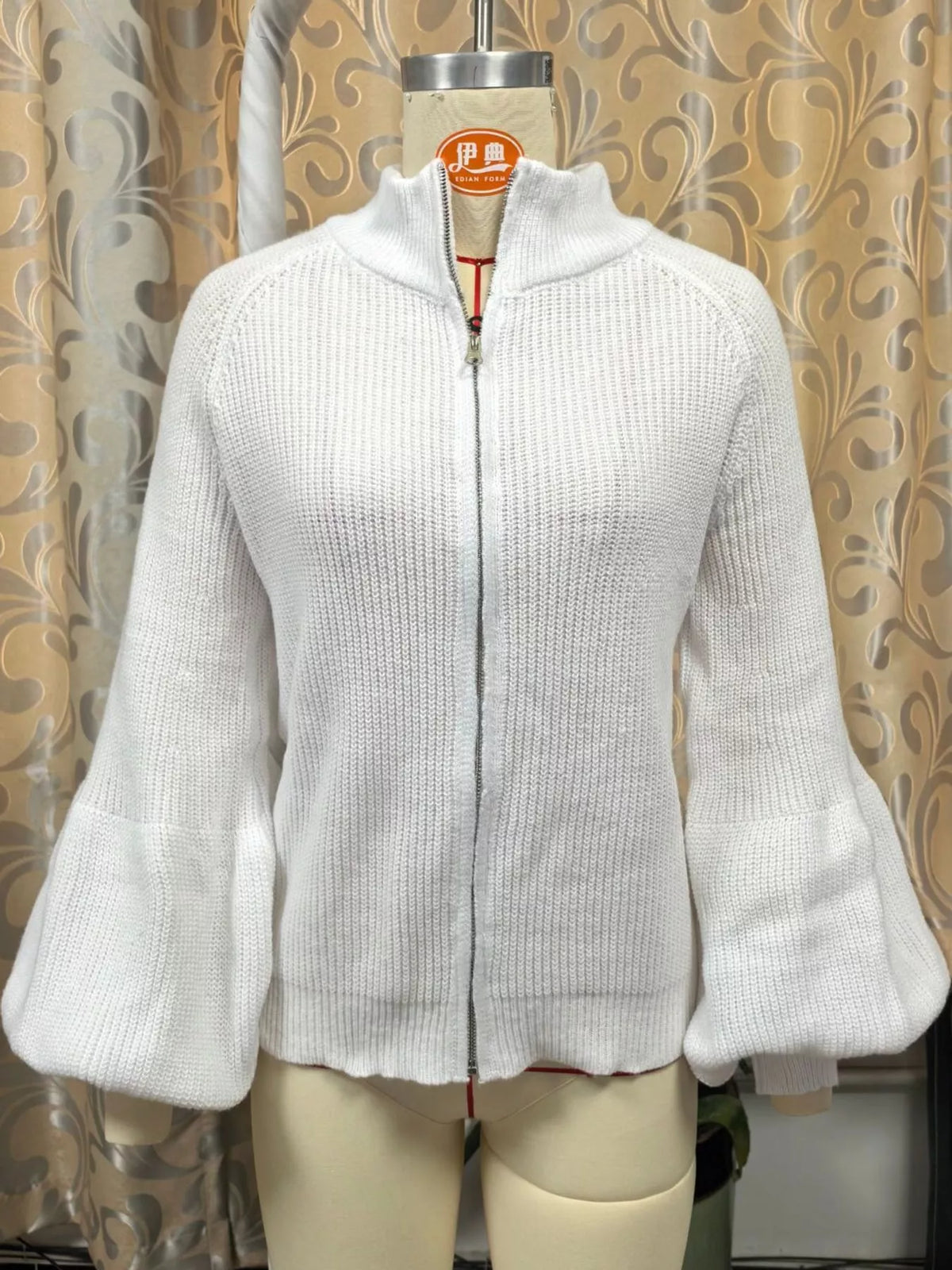 full size elegant ribbed knit zip-up cardigan with | dropsona - neutral - usage example