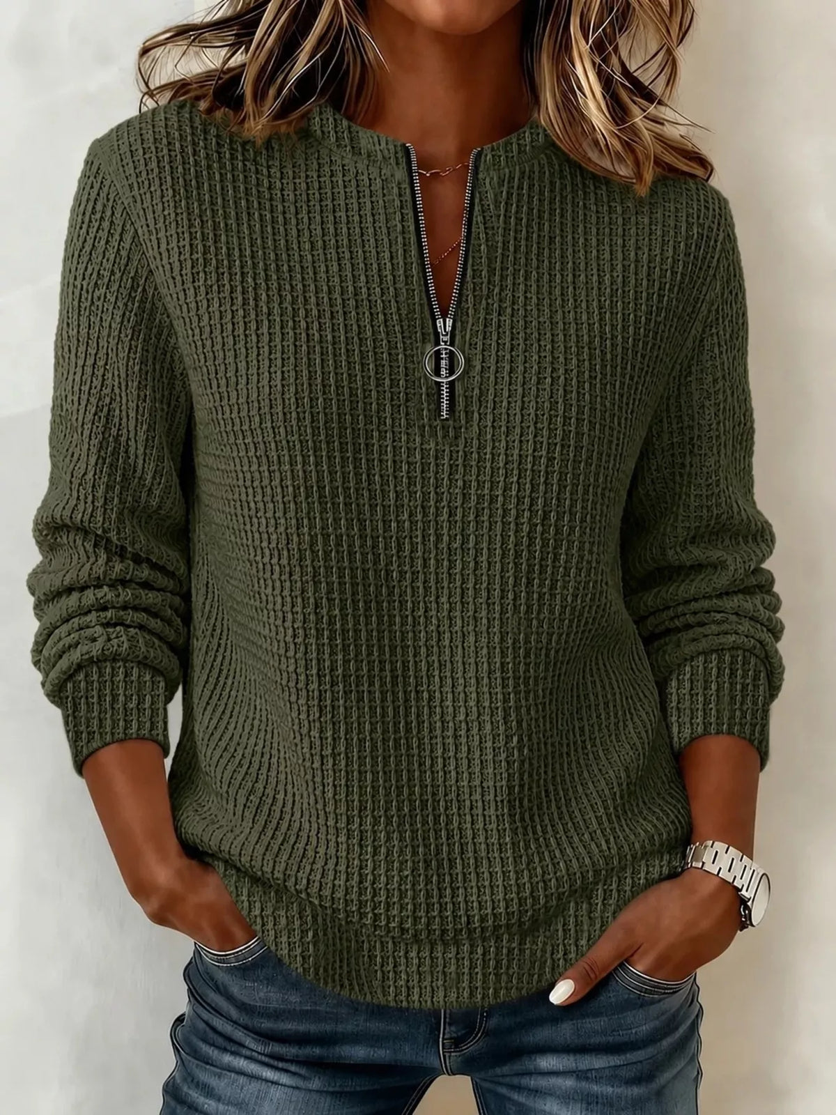 full size quarter-zip textured sweatshirt plus | dropsona - neutral - close-up detail