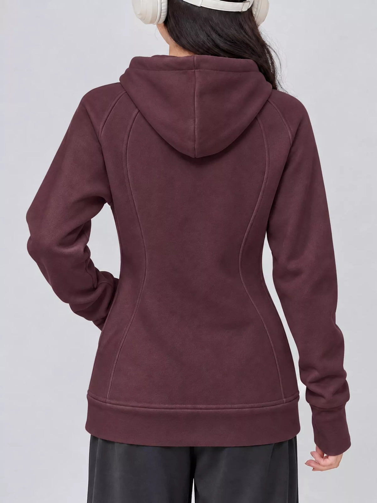 slim-fit full-zip thumb hole long sleeve hoodie with | dropsona - neutral - usage example
