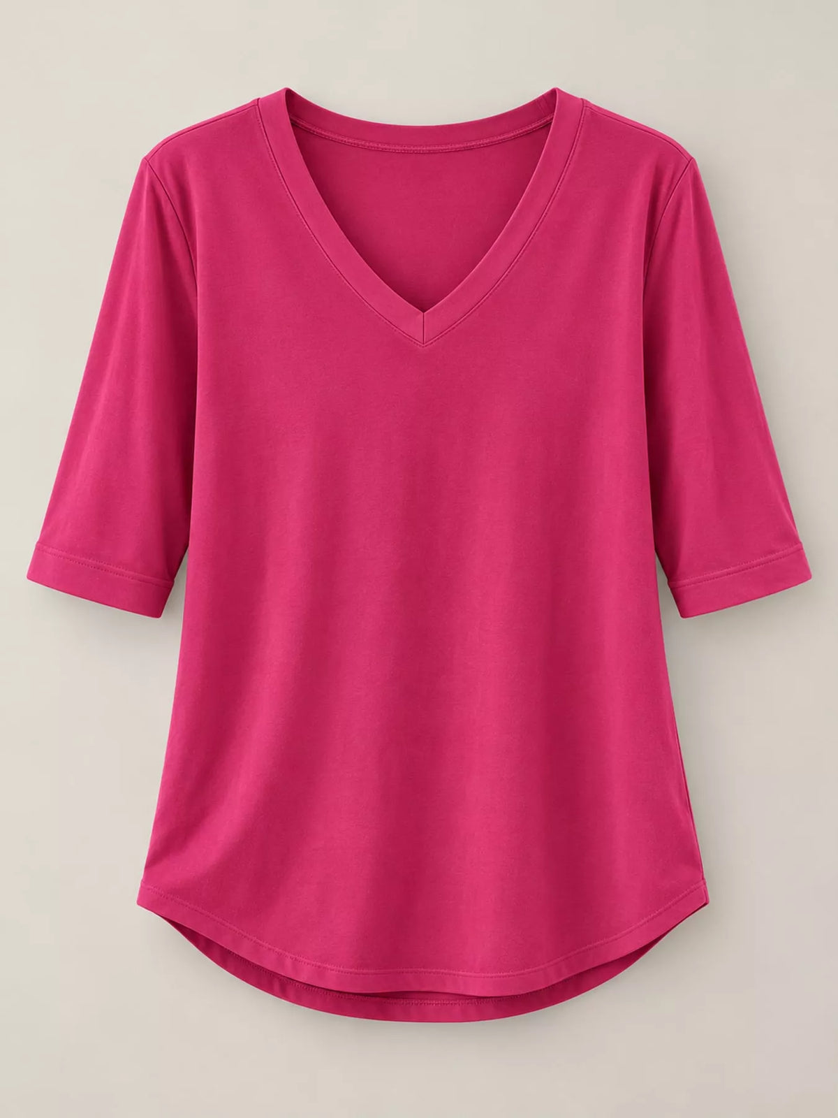 full size v-neck half sleeve t-shirt plus | dropsona - neutral - close-up detail