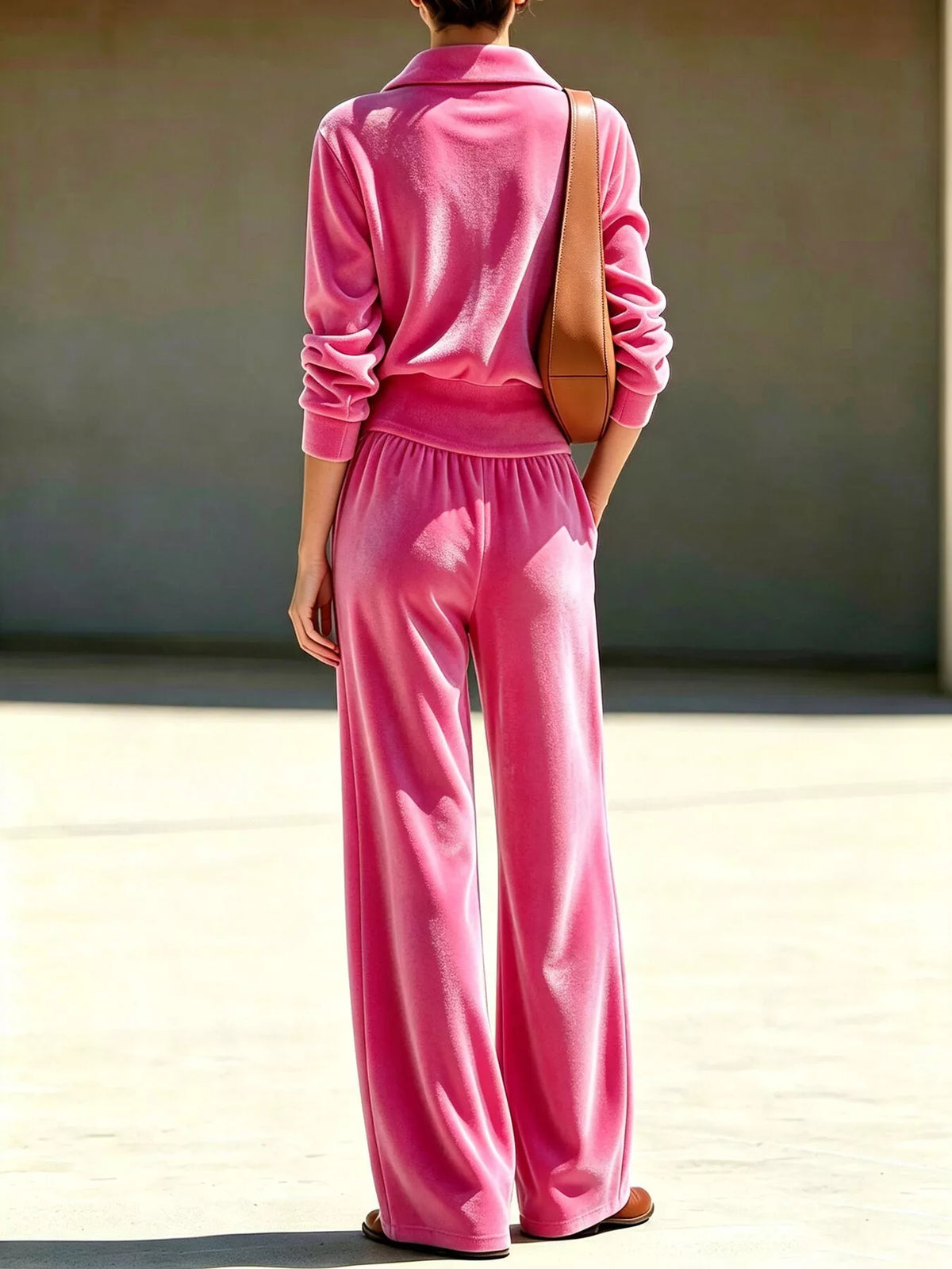 full size quarter-zip top and wide-leg pants set plus | dropsona - neutral - usage example